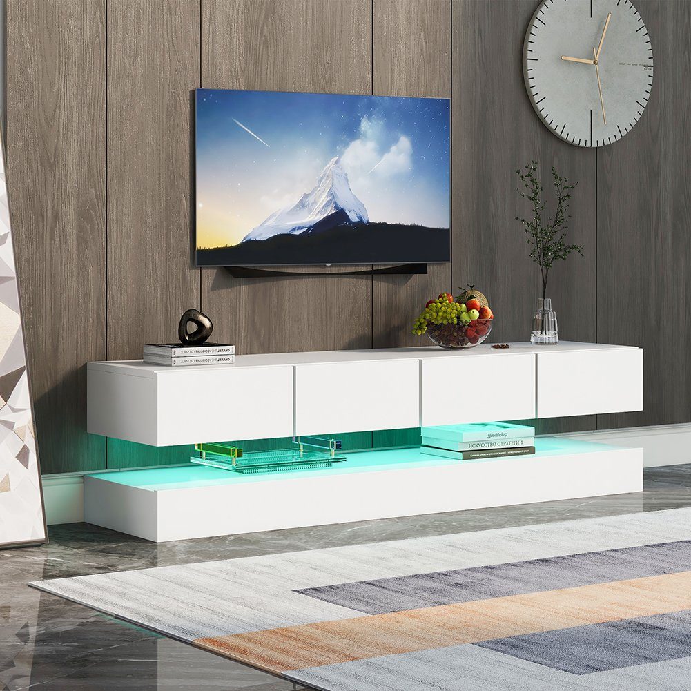 PHOEBE CAT Lowboard, Weiß Hochglanz TV- Schrank mit 4 Schubladen, 16 Farben  LED Beleuchtung und Fernbedienung, Breite 130 cm