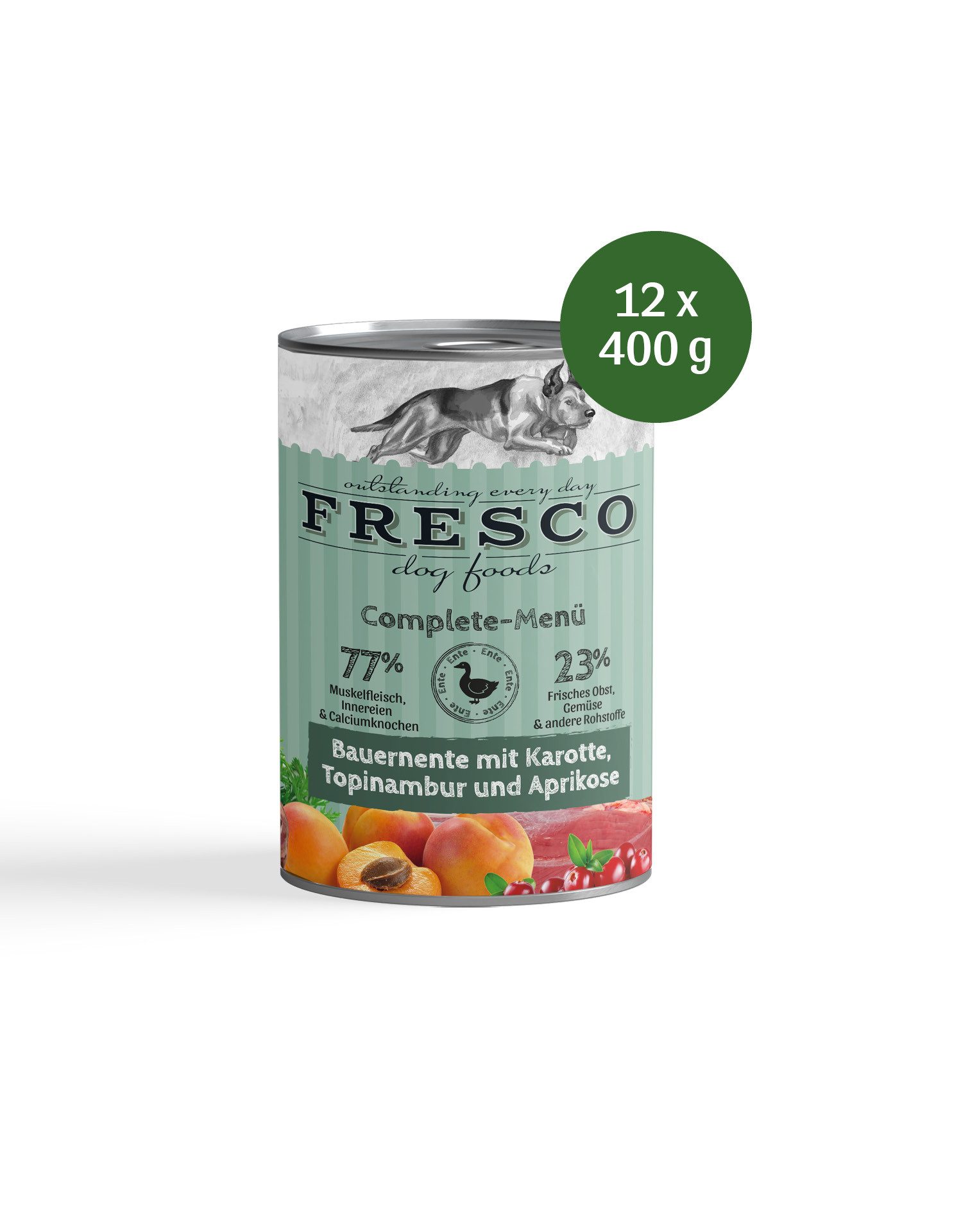 Fresco Dog NassBarf Premium Hundefutter 12x400g, Bauernente mit Karotten &Topinambur, Nassfutter für: Hunde, Getreidefrei, zuckerfrei & hochverträglich