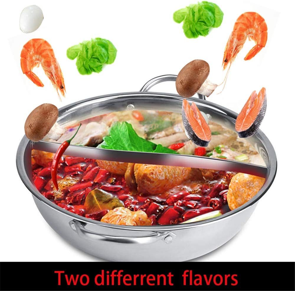 FELIXLEO Elektrische Grillpfanne Hot Pot Topf Edelstahl 32cm Doppelseitig mit Trennwand