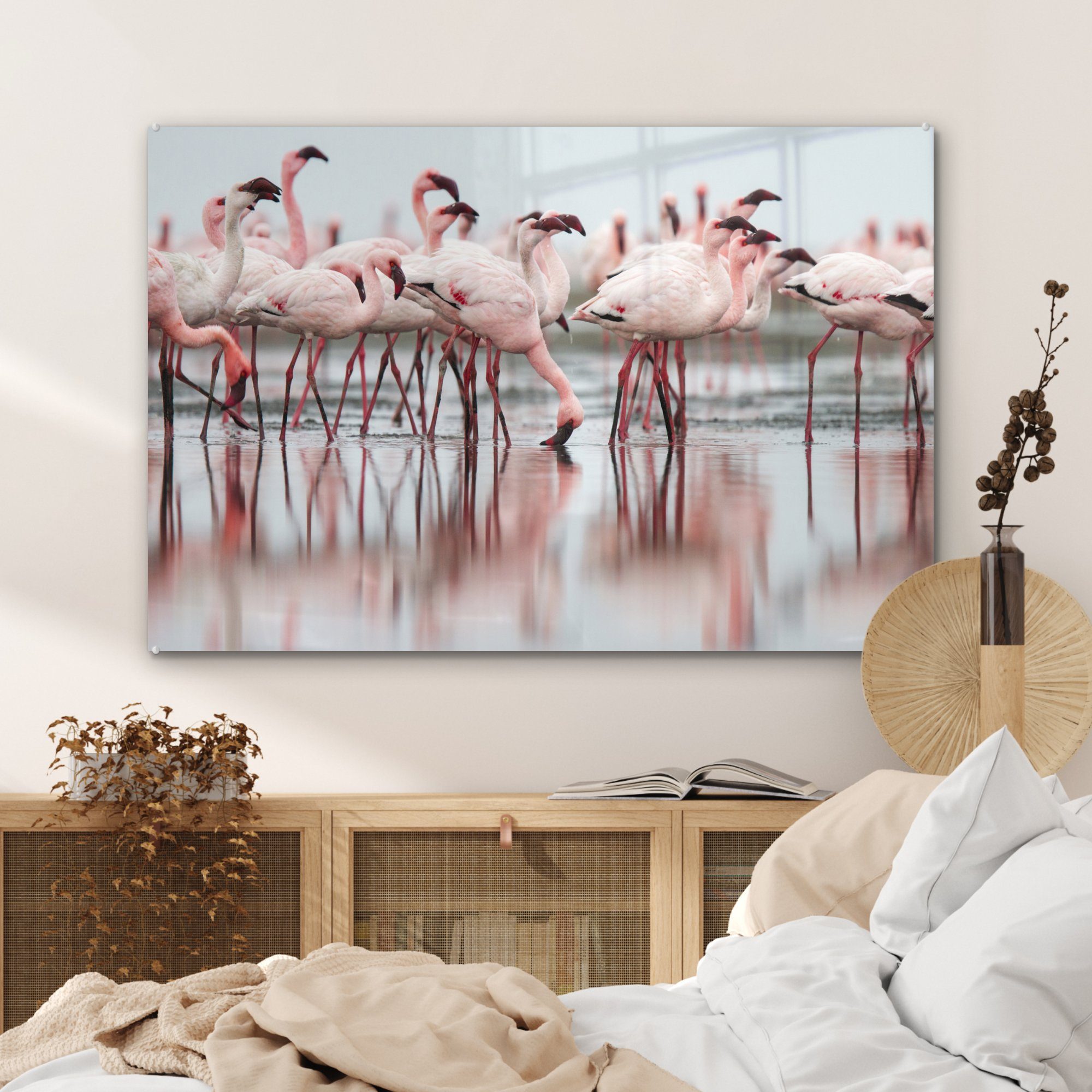 MuchoWow Acrylglasbild Schar (1 Flamingos Schlafzimmer & von St), Acrylglasbilder im Wohnzimmer Wasser