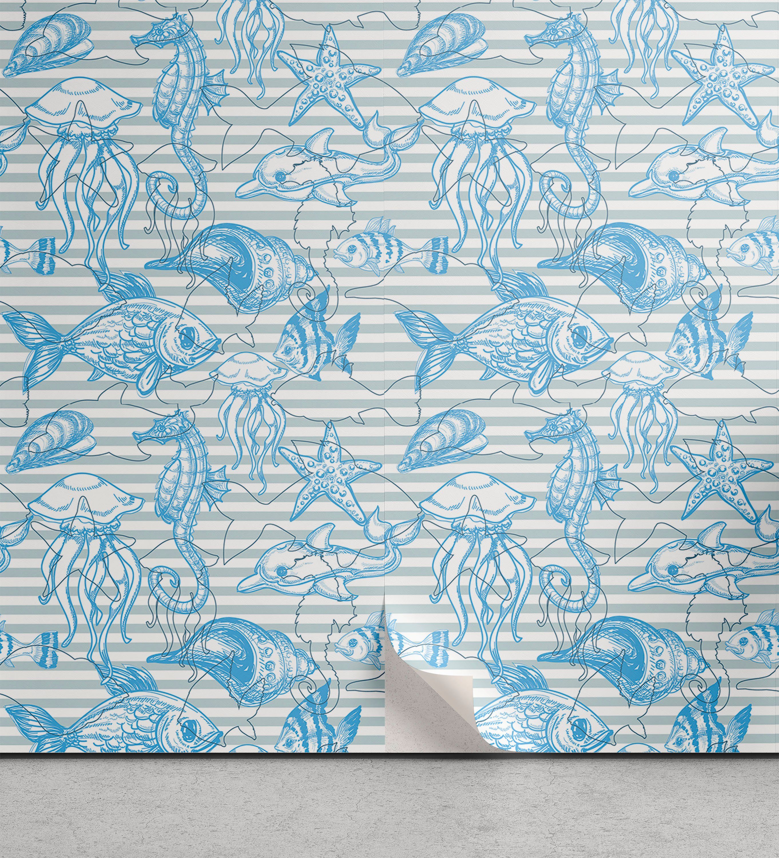 Abakuhaus Vinyltapete selbstklebendes Wohnzimmer Küchenakzent, Nautisch Unterwasserwesen Kunst