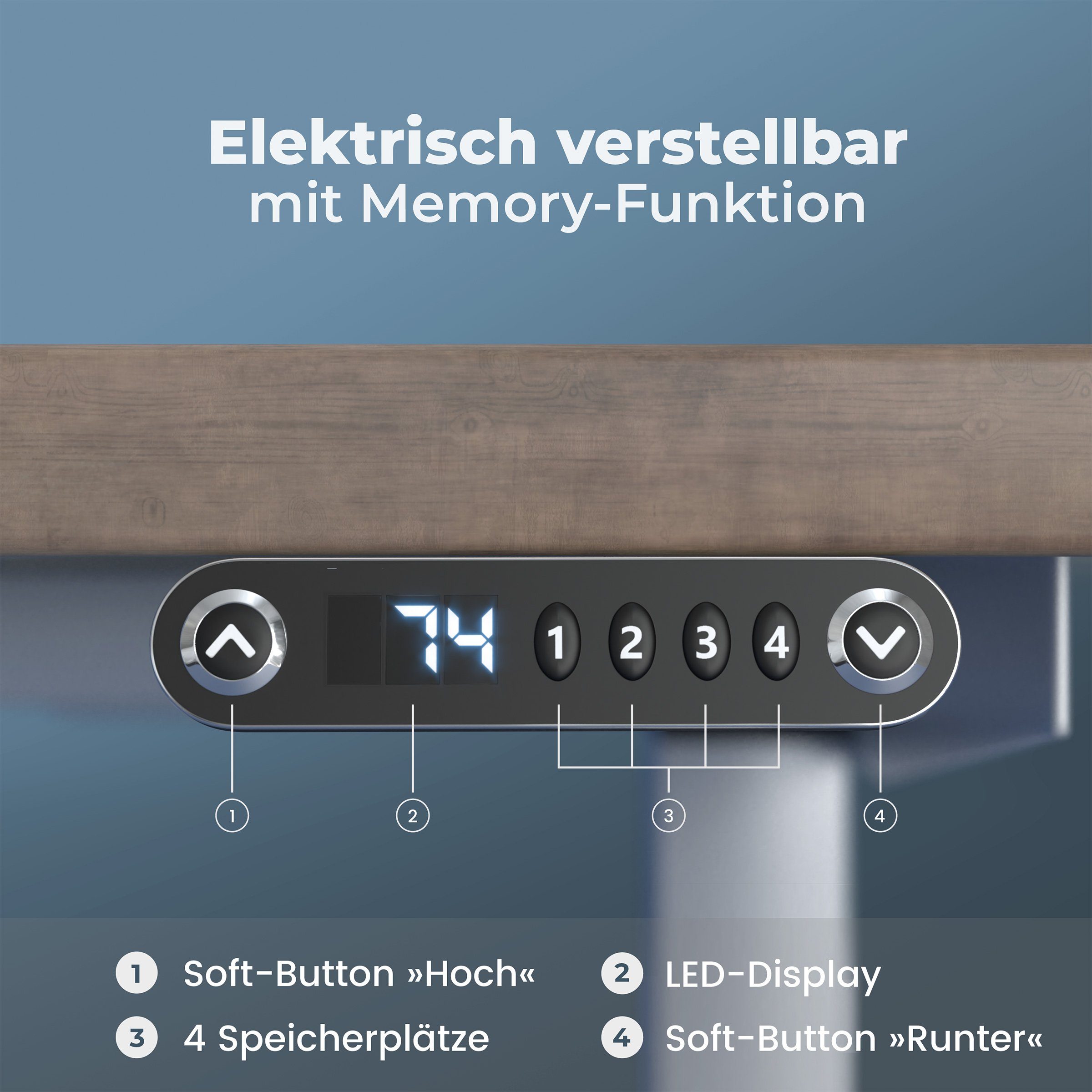 Höhenverstellbar Memoryfunktion Gestell Motor Schreibtisch Elektrisch mit - Dual Bürotisch Holz-Optik VESKA mit Tischgestell Rahmen