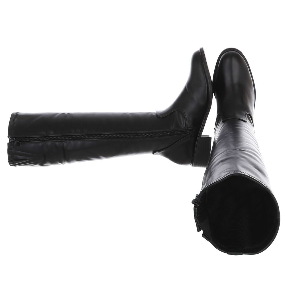 Ital-Design Damen Kniehochstiefel mit Blockabsatz, elegant Stiefel (92078914) Blockabsatz Flache Stiefel in Schwarz