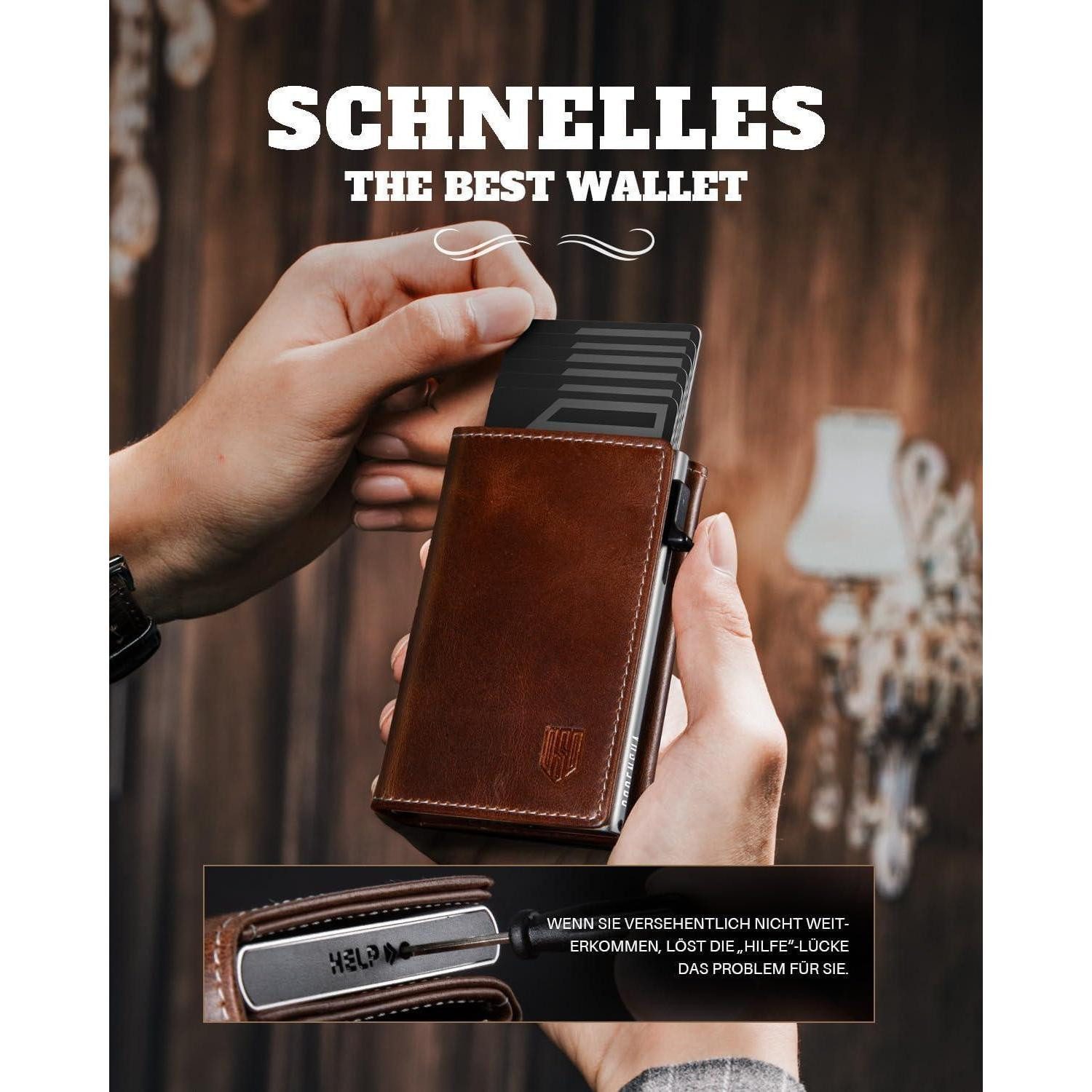 LuxusKollektion Geldbörse Slim Wallet Herren mit Münzfach RFID Schutz BraunSilber – Bild 5 von 5