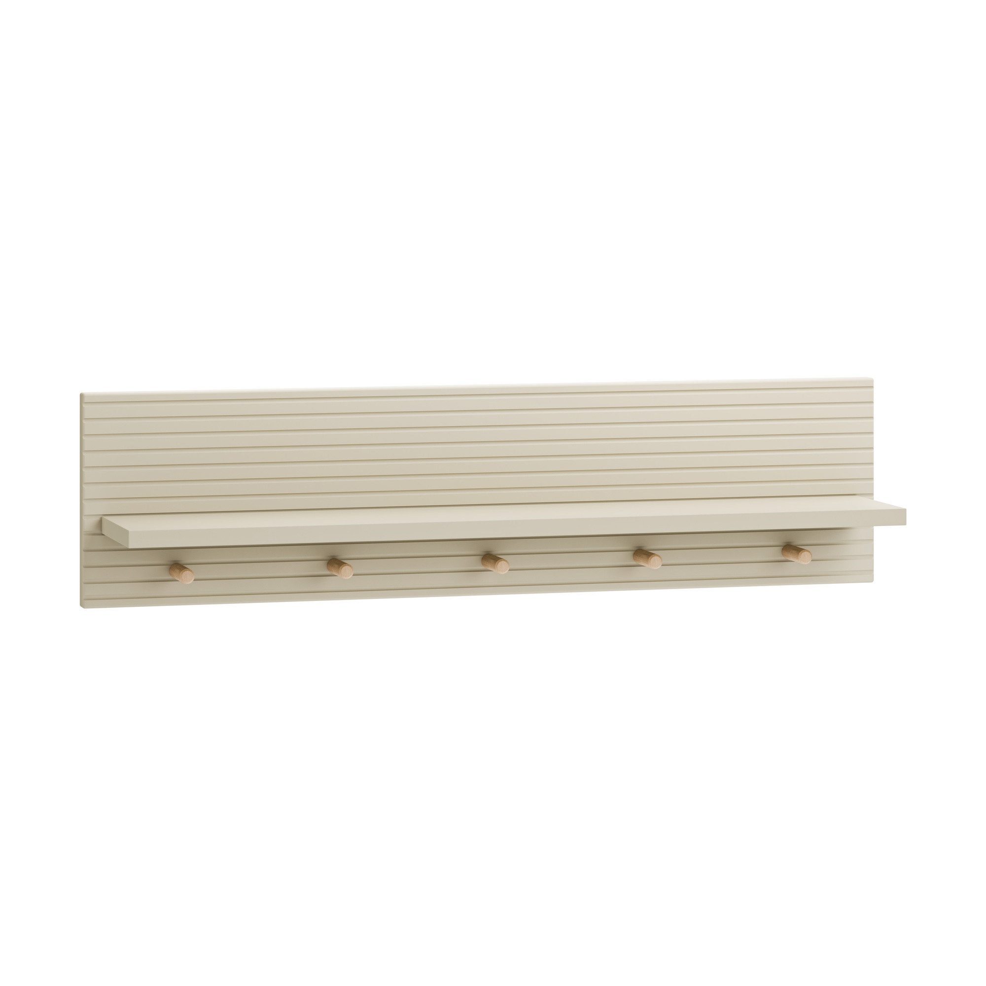 Raumhirsch Furniture Kinderregal Elegantes Wandregal MILOO mit 5 Holzhaken, Maße: 88,2 x 16,8 x 22,5 cm (5 Holzhaken, Wandmontage), Für Bücher, Dekoration und Accessoires, kompakte Form