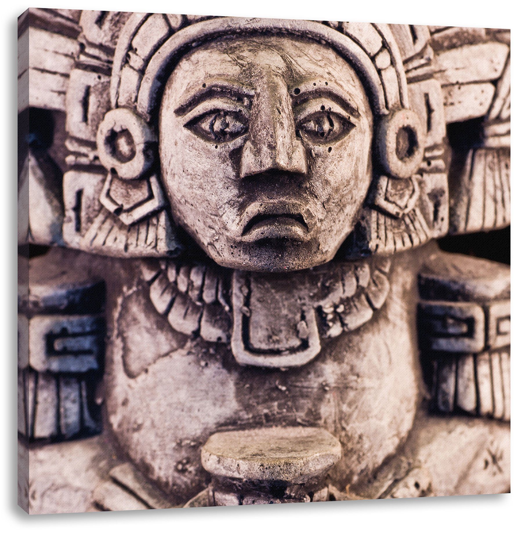 Pixxprint Leinwandbild kleine Maya Skulptur, kleine Maya Skulptur (1 St), Leinwandbild fertig bespannt, inkl. Zackenaufhänger | Leinwandbilder