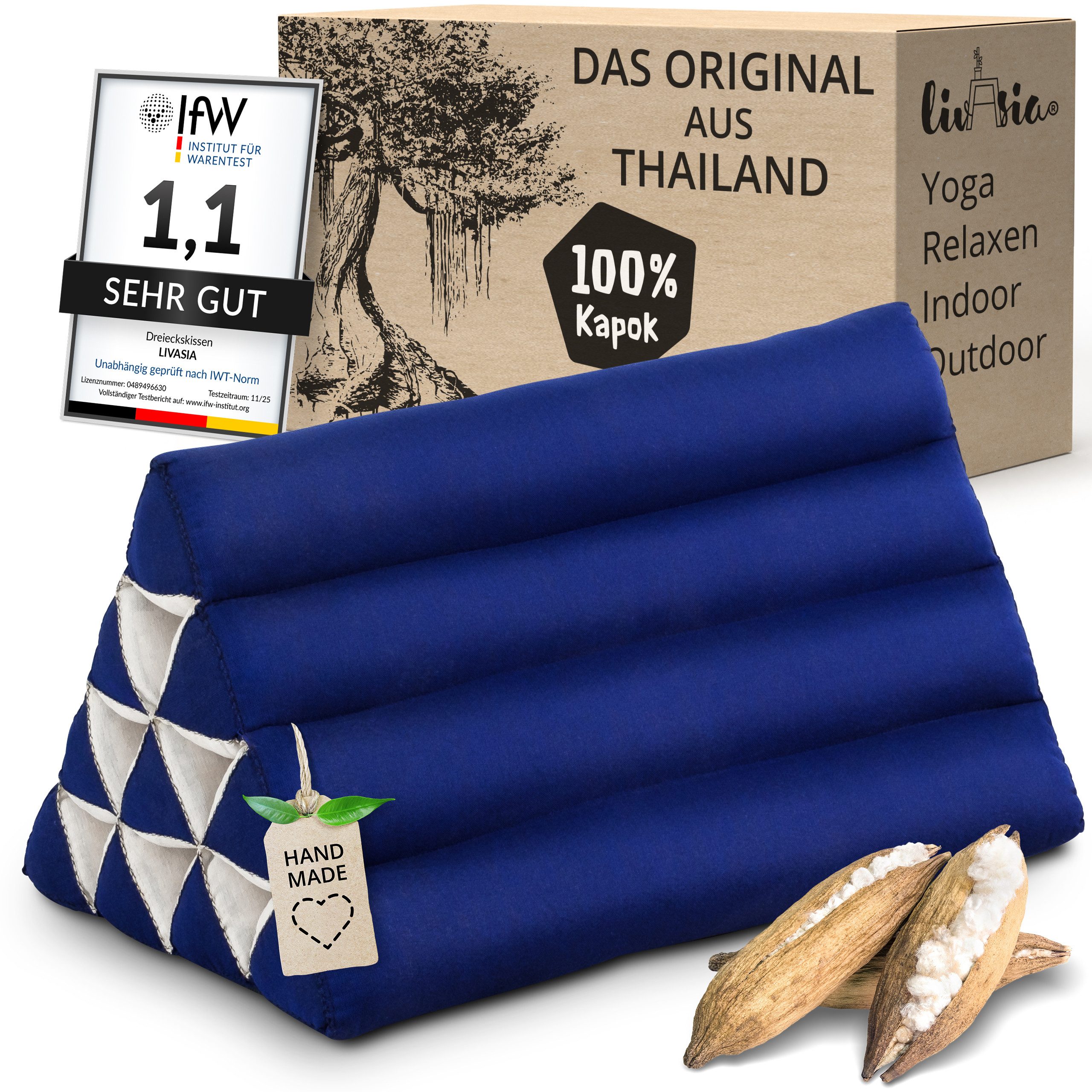 livasia Keilkissen Dreieckskissen (Basic) vegan und handgefertigt, 30x50x29cm, Kapok