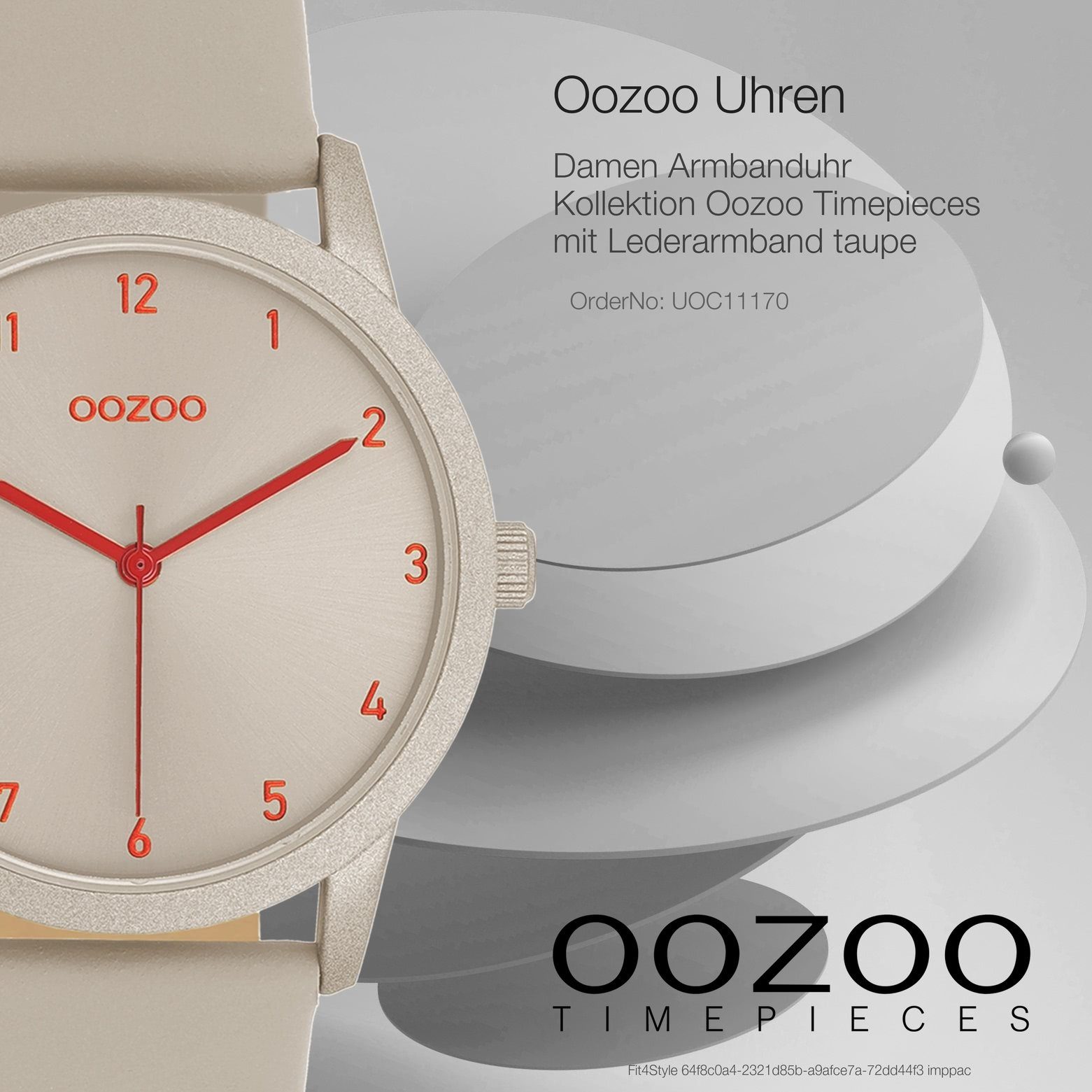 OOZOO Quarzuhr Oozoo Damen Armbanduhr Timepieces Analog, (Analoguhr), Damenuhr rund, mittel (ca. 38mm), Lederarmband taupe, grau, Fashion
