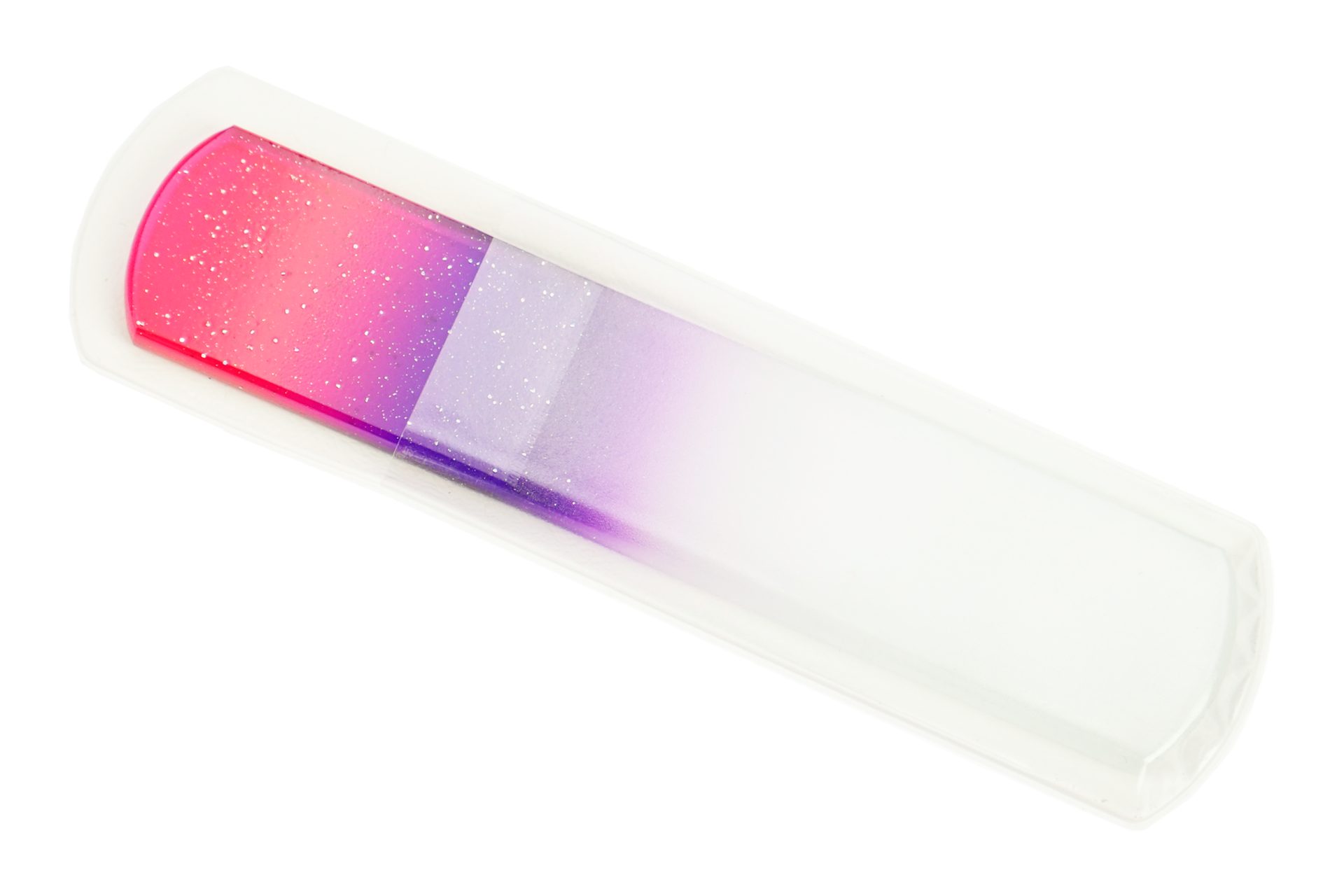 Fantasia Beauty Glasnagelfeile Pediküre-Glasfeile, doppelseitig, magenta/violett mit Glitter, 1-tlg., 13,5 cm, geätzt in gehärtetem Glas