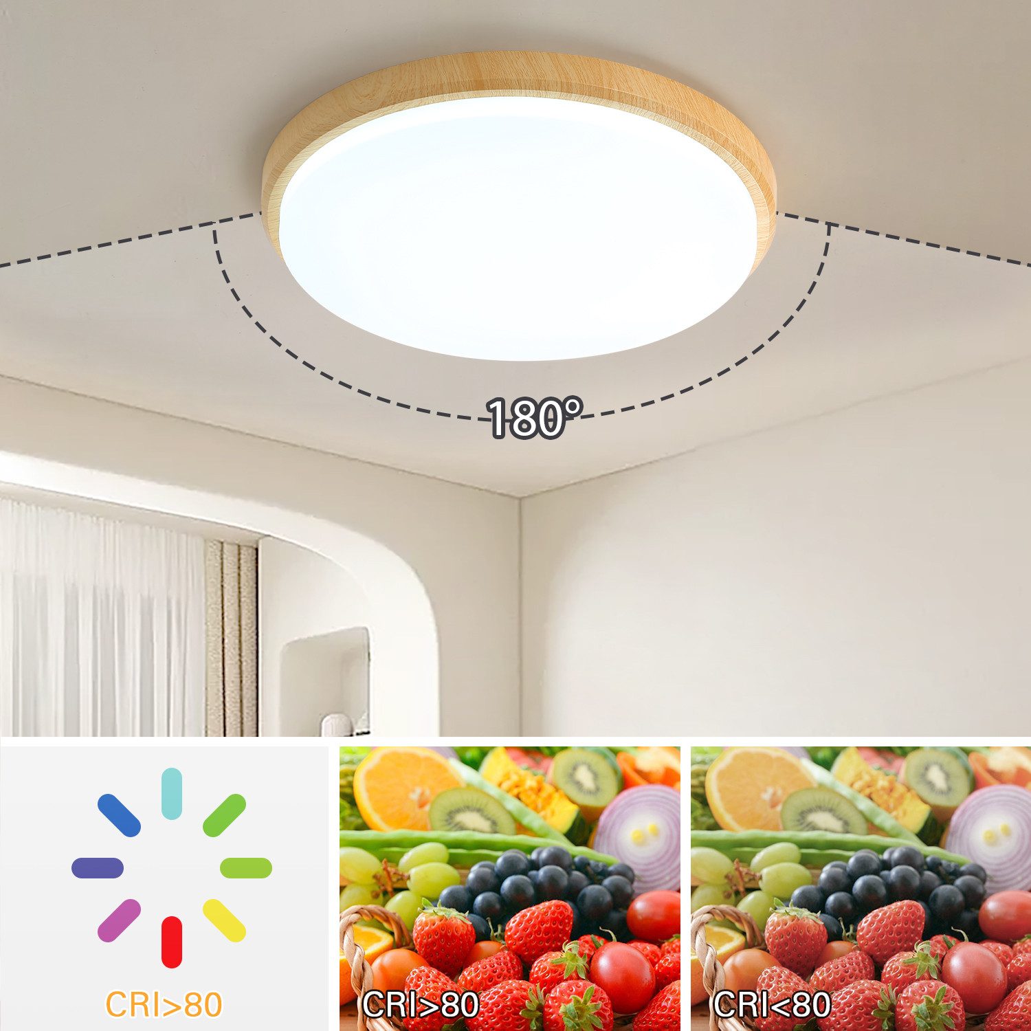 JDONG LED Deckenleuchte Flach Eckig/Rund/Holzolzoptik Deckenlampe, günstig online kaufen