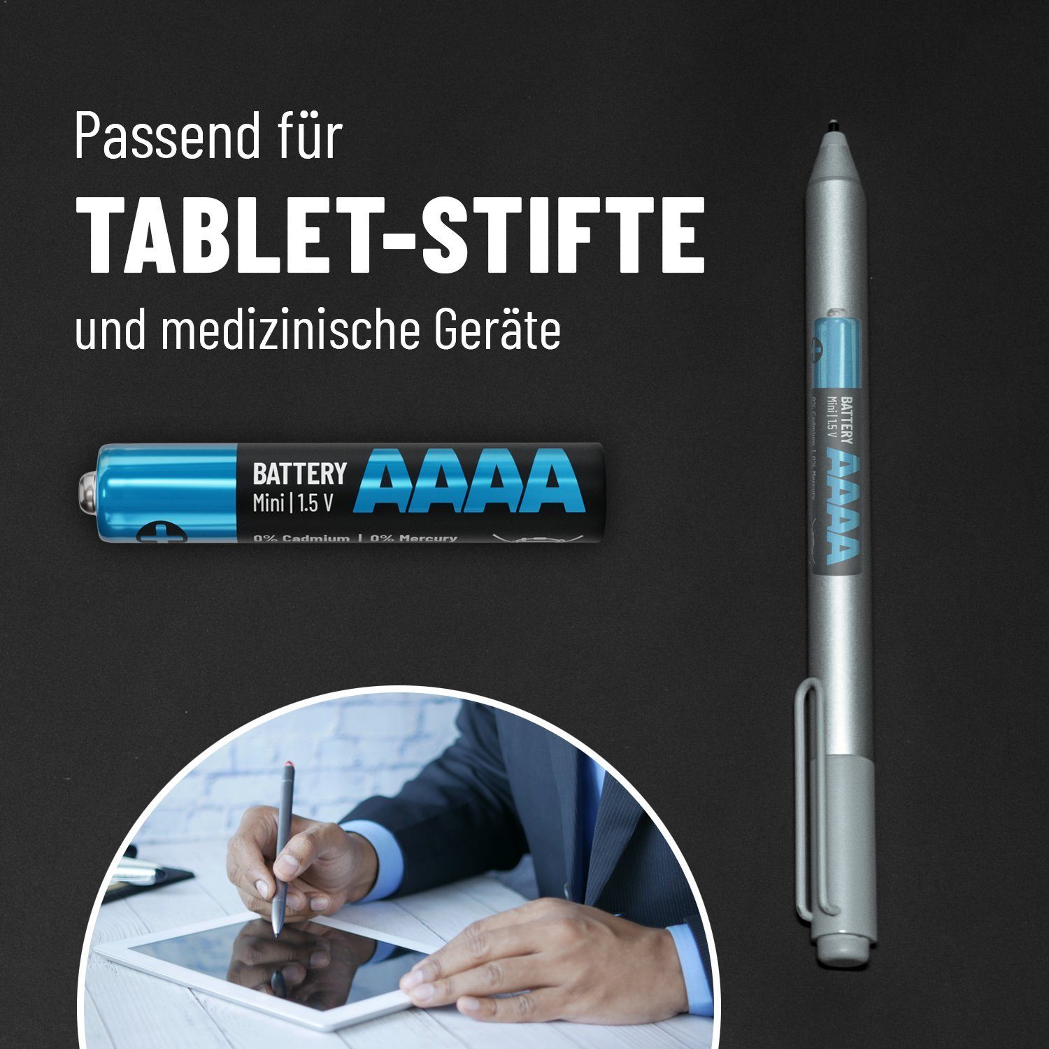 ABSINA 4x AAAA Batterien 1,5V Alkaline LR61, für Surface Pen, Tablet Stift Batterie, (1 St)