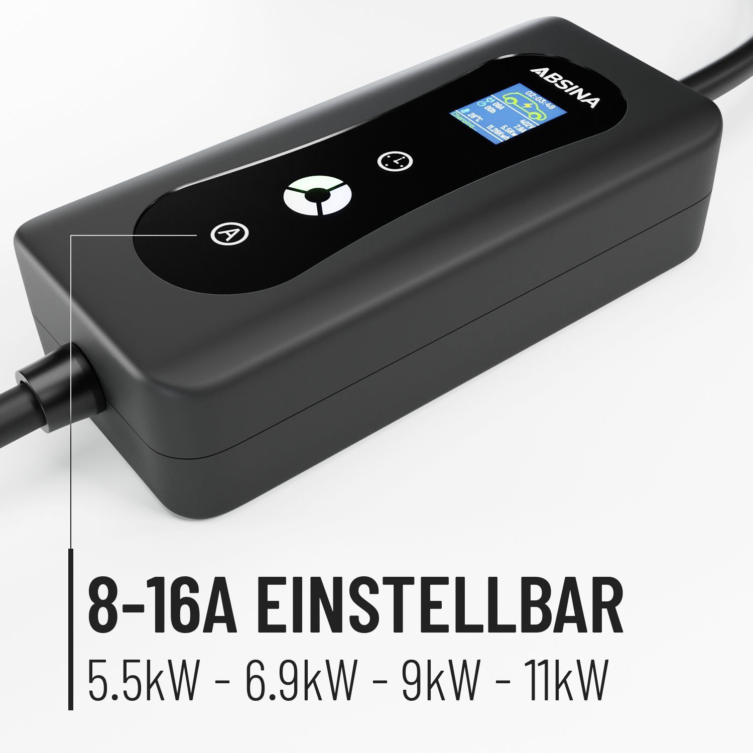ABSINA CEE Ladekabel Typ 2 6 Meter - mobile Elektroauto Ladestation bis 11kW Elektroauto-Ladegerät