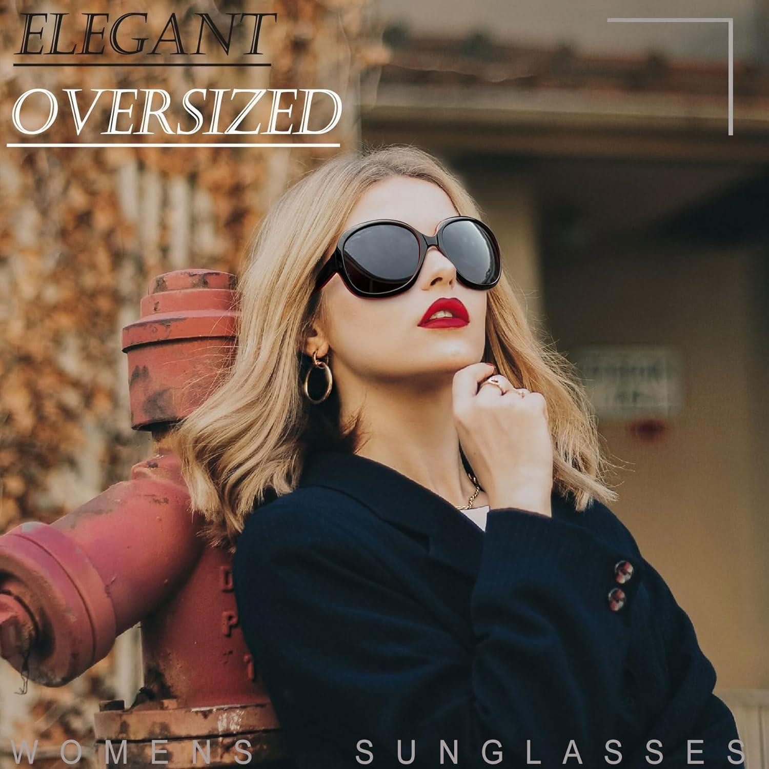 LuxusKollektion Sonnenbrille Sonnenbrille Übergroß Damen B57-schwarz und Rot Schwarz Wie die Bilder