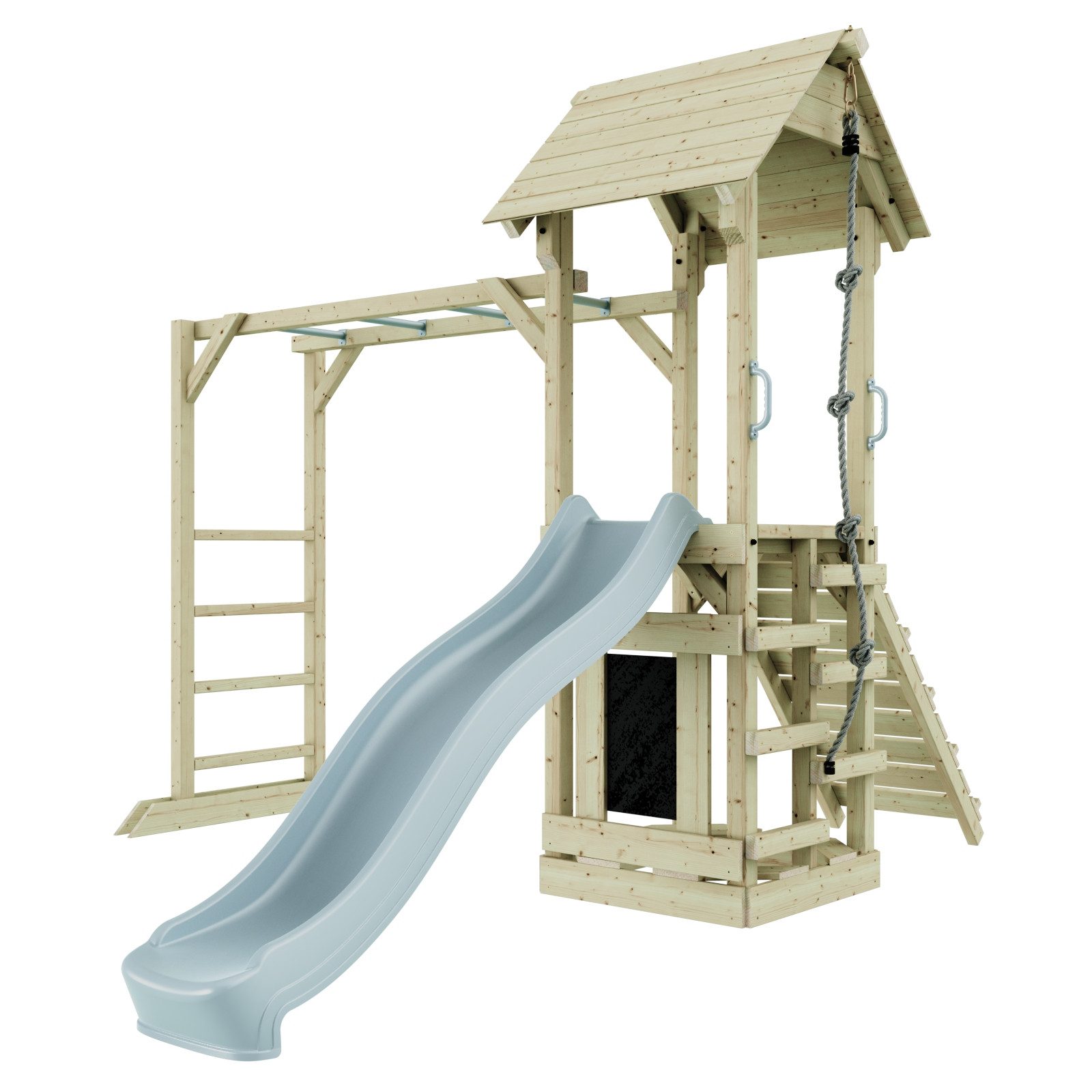 OutdoorToys Spielturm Lund, aus Holz in Eisblau mit Rutsche