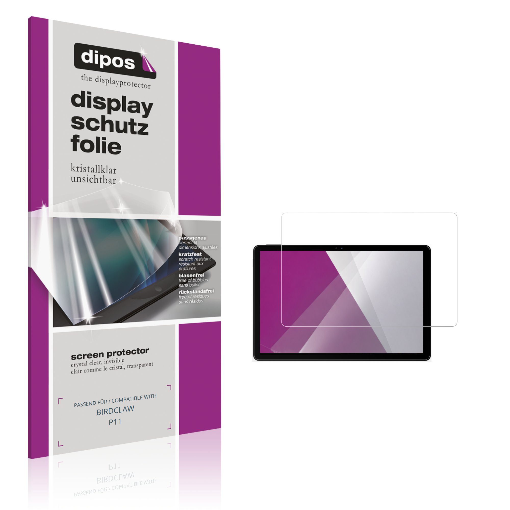 dipos Displayschutzfolie Schutzfolie für BIRDCLAW P11, 2 Stück, Displayschutz Schutz Folie Made in Germany