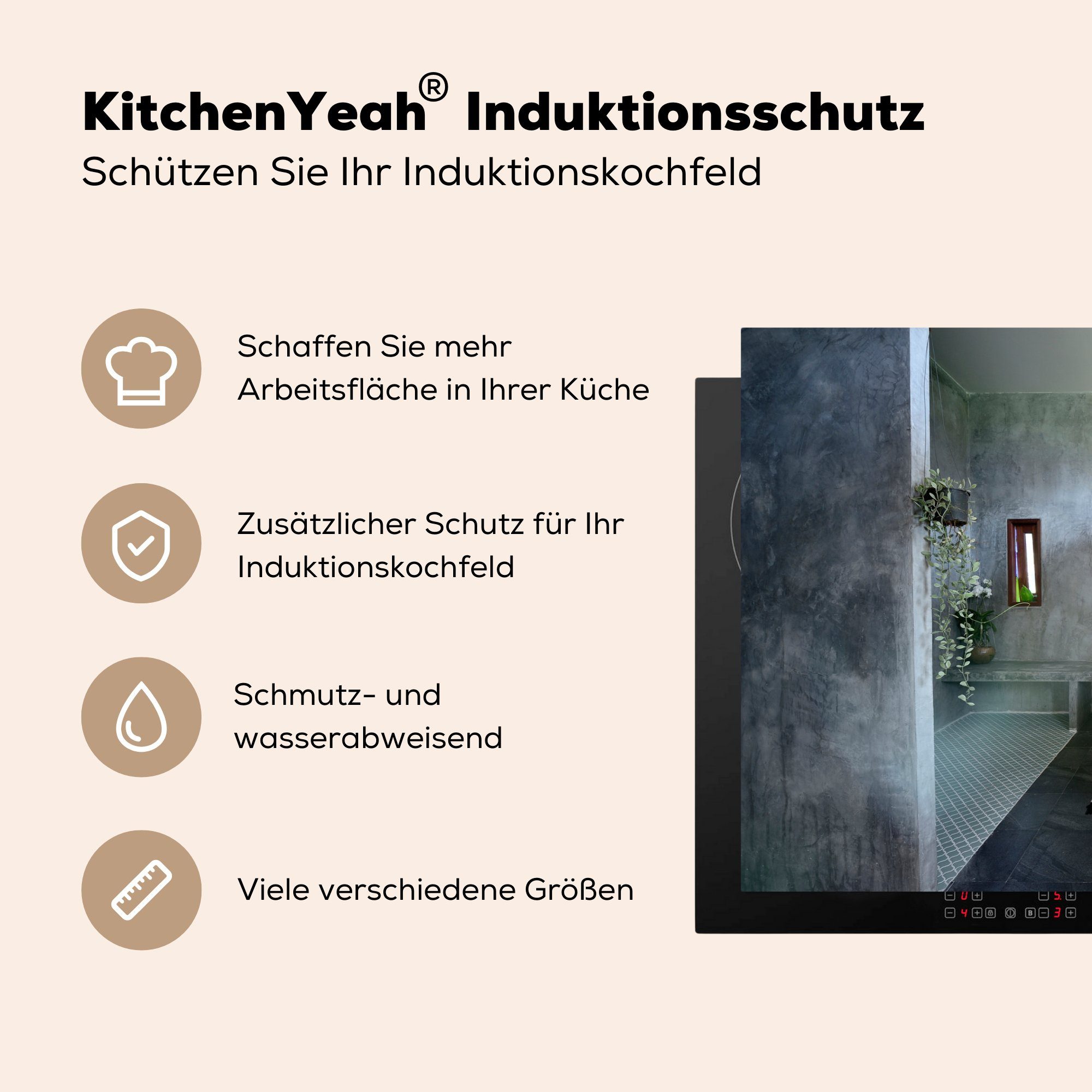 für Induktionskochfeld cm, Vinyl, küche, 81x52 Luxuriöses Herdblende-/Abdeckplatte (1 Badezimmer, Ceranfeldabdeckung MuchoWow tlg), die Schutz