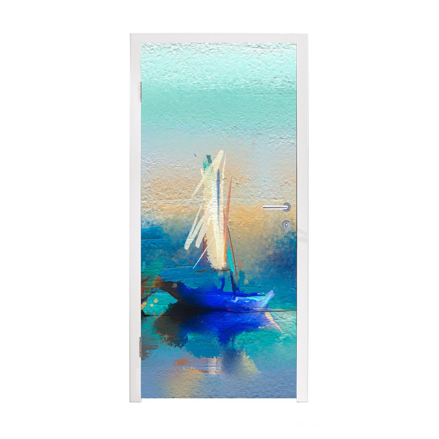 MuchoWow Türtapete Gemälde - Ölfarbe - Boot - Abstrakt, Matt, bedruckt, (1 St), Fototapete für Tür, Türaufkleber, 75x205 cm
