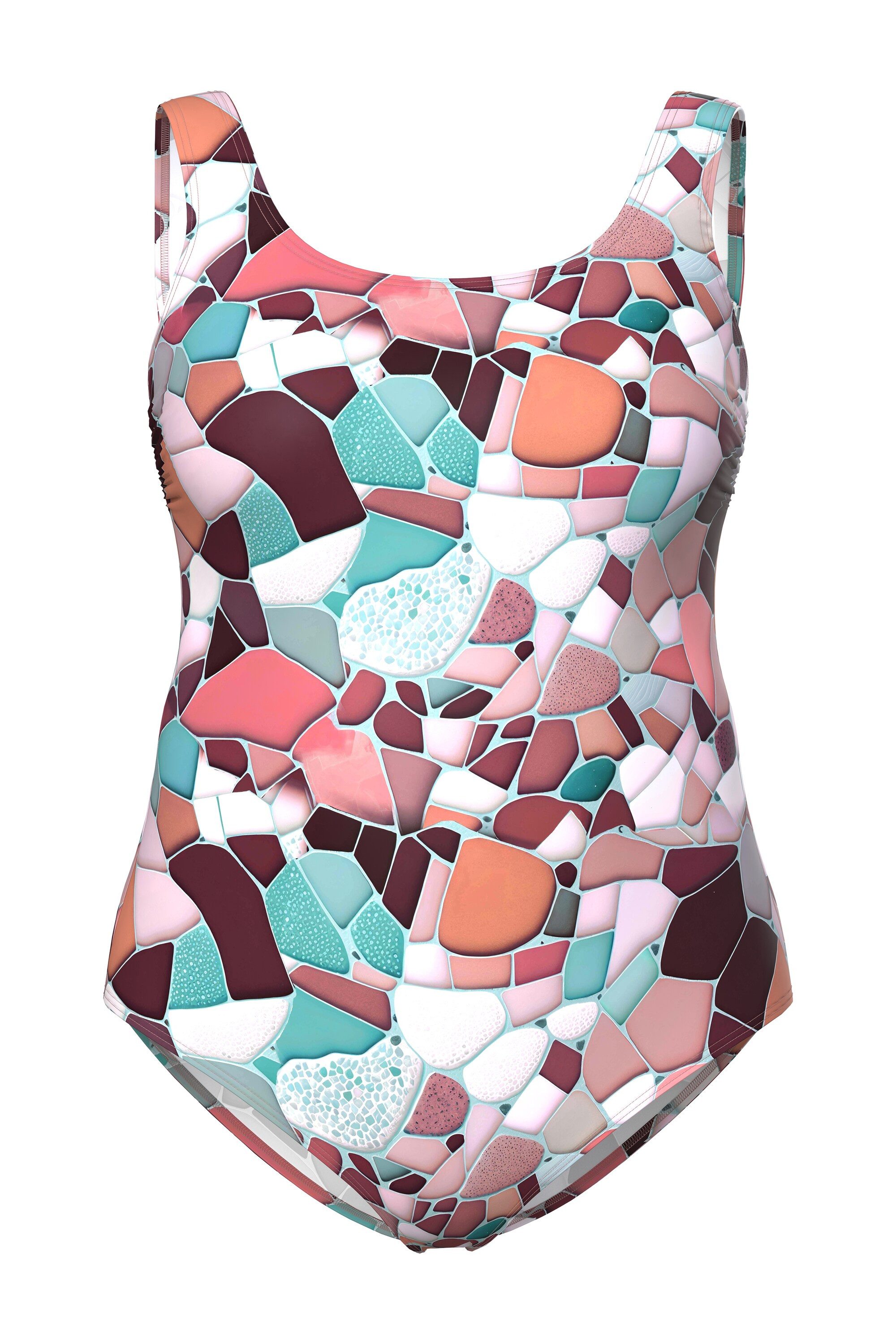 Ulla Popken Badeanzug Badeanzug Mosaik ohne Softcups Rundhals günstig online kaufen