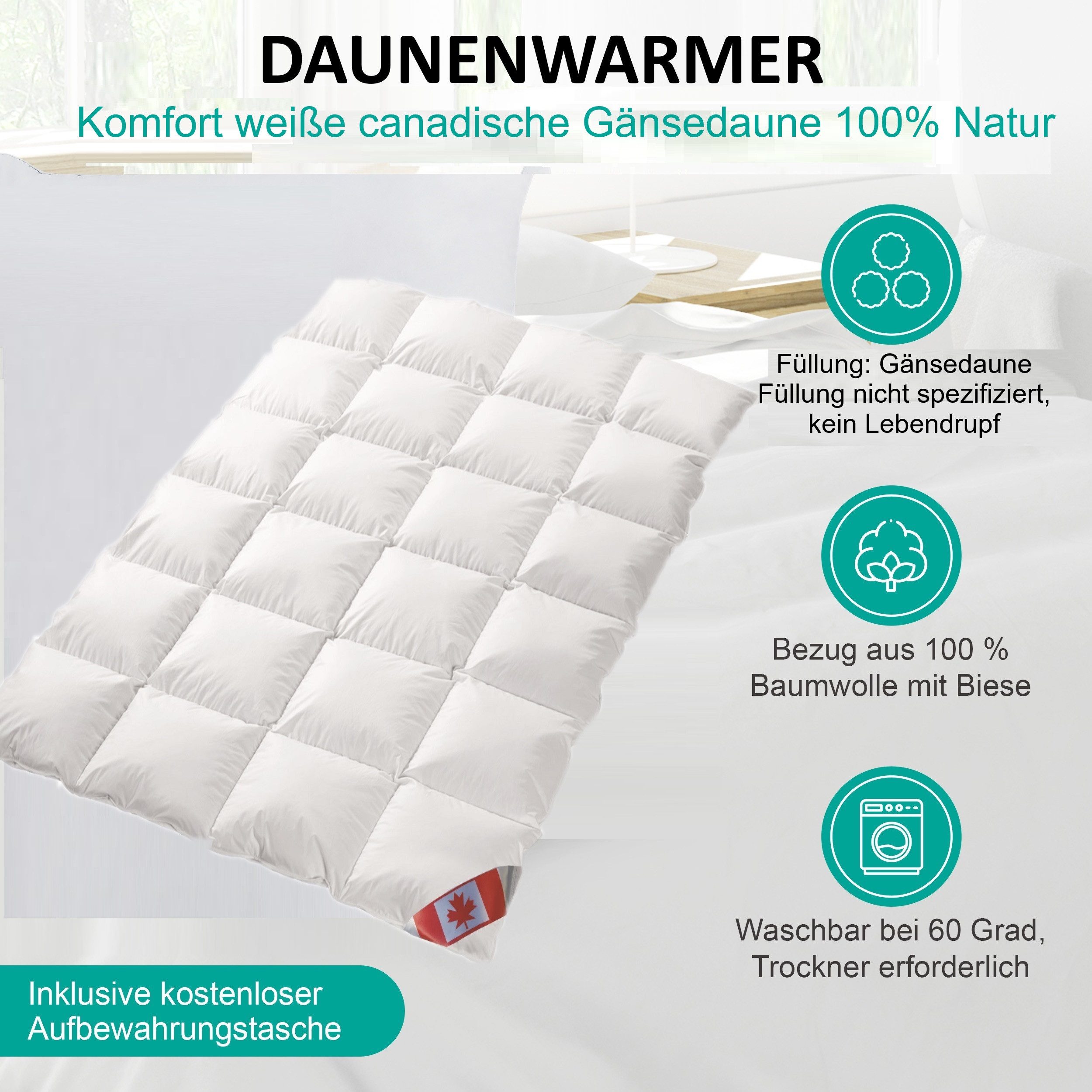 Canada Gänsedaunenbettdecke Polaris Premium Winterdecke warm 100% Natur, Fü günstig online kaufen