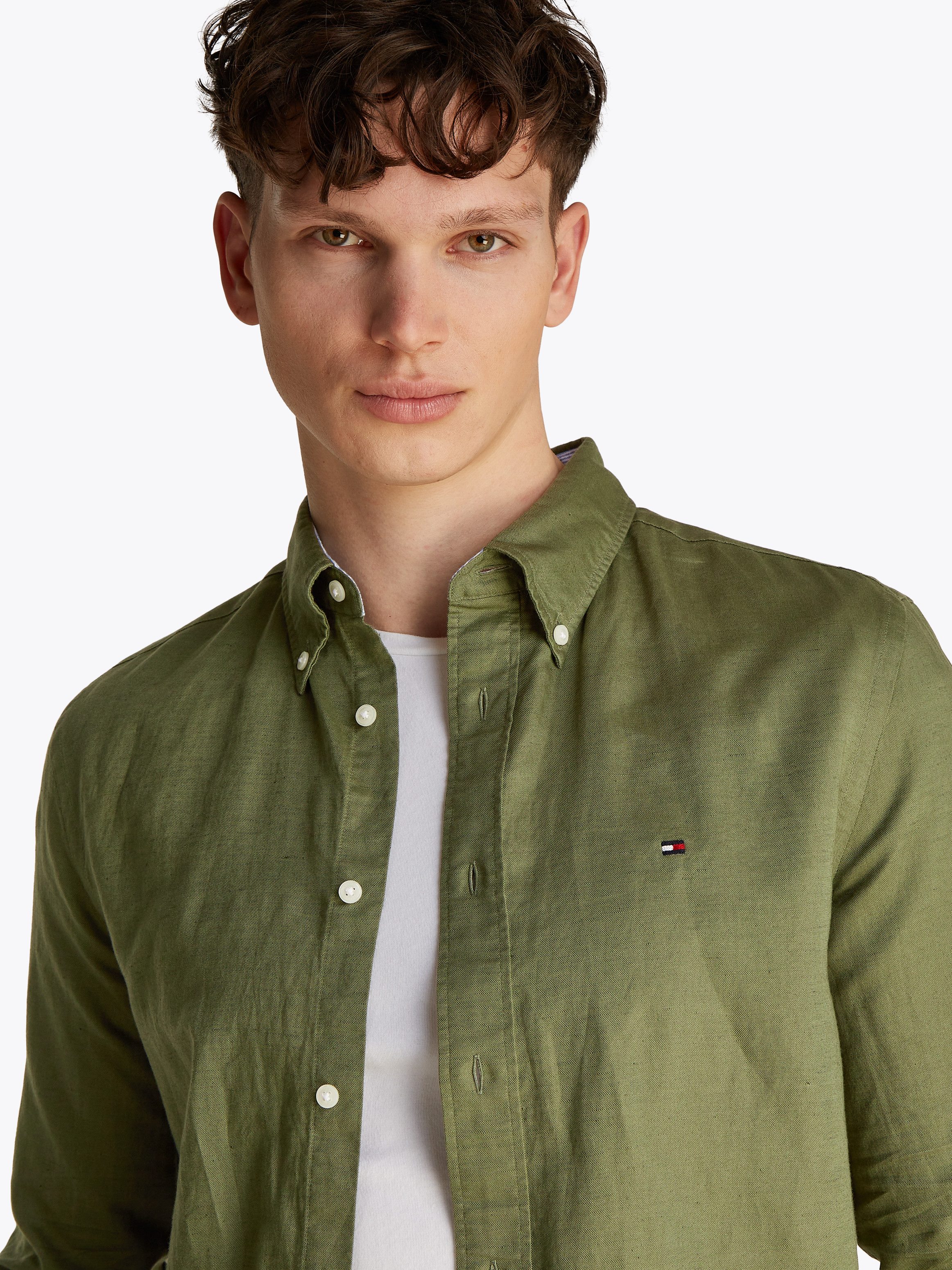 Tommy Hilfiger Langarmhemd LINEN BLEND SOLID Regular Fit SHIRT mit Button-d günstig online kaufen