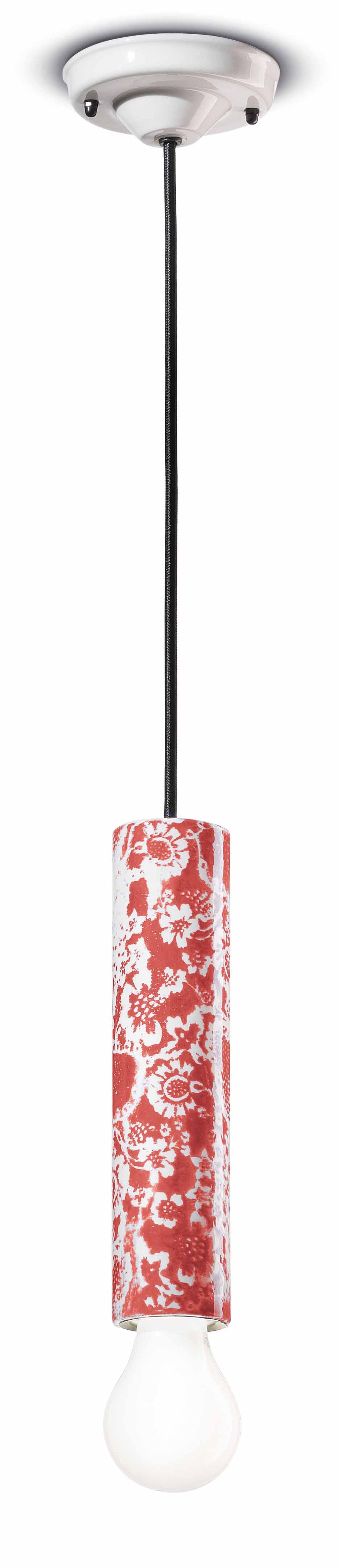 Licht-Erlebnisse Pendelleuchte ENRICO, ohne Leuchtmittel, Keramik E27 Ø 5,5 cm rund Rot Muster Retro Design Handarbeit