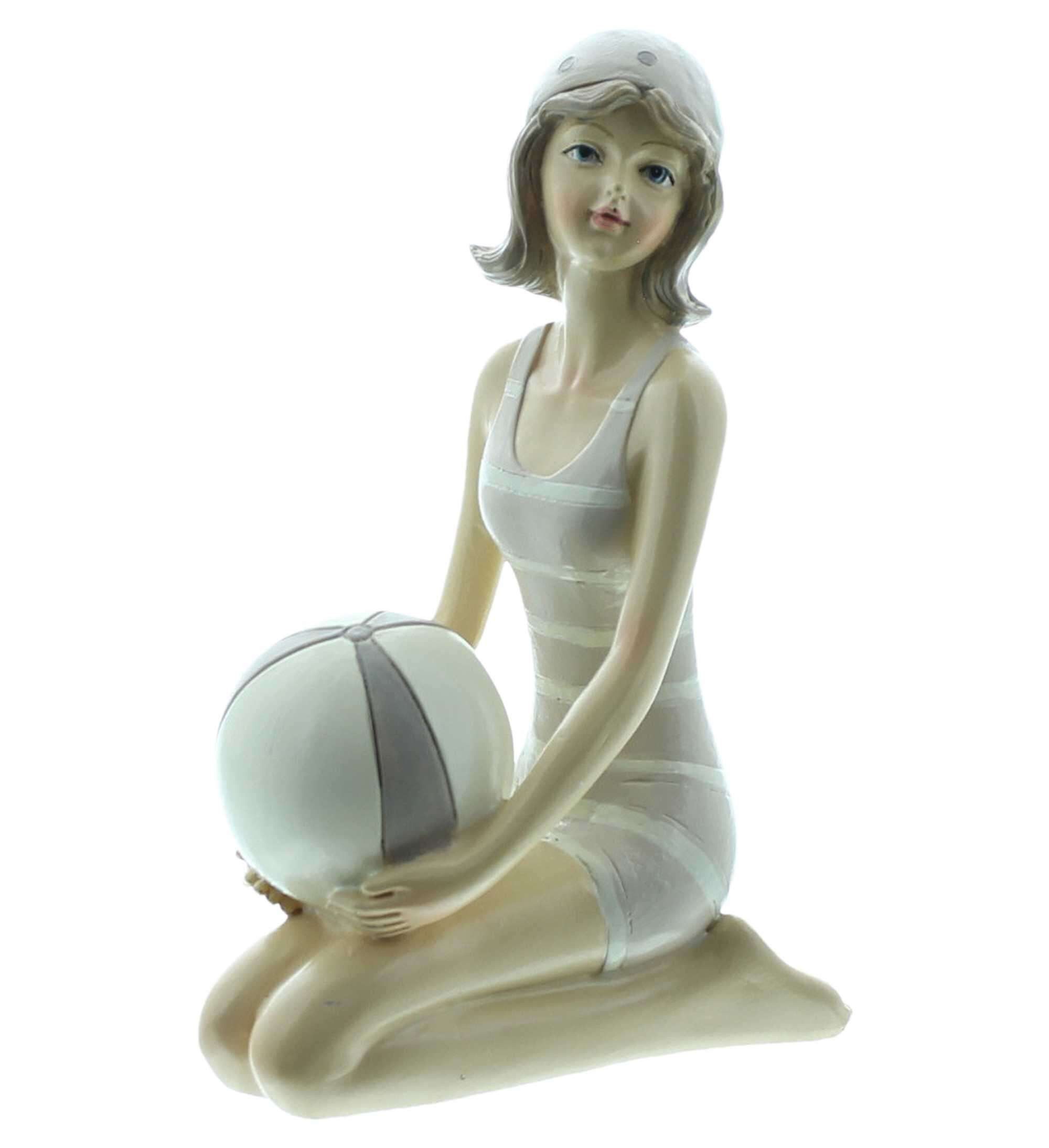 Dekoleidenschaft Dekofigur Dekofigur "Stranddame", maritim, aus Polyresin, nostalgische Badenixe (1 St), Strandfigur, Outdoor Gartendeko