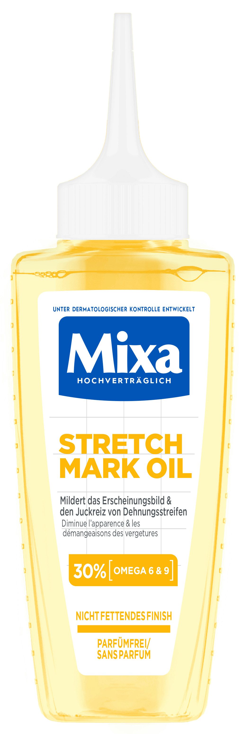 Mixa Körperlotion MIXA STRETCH MARK OIL, Mindert Dehnungsstreifen und deren Juckreiz, für empfindliche Haut.