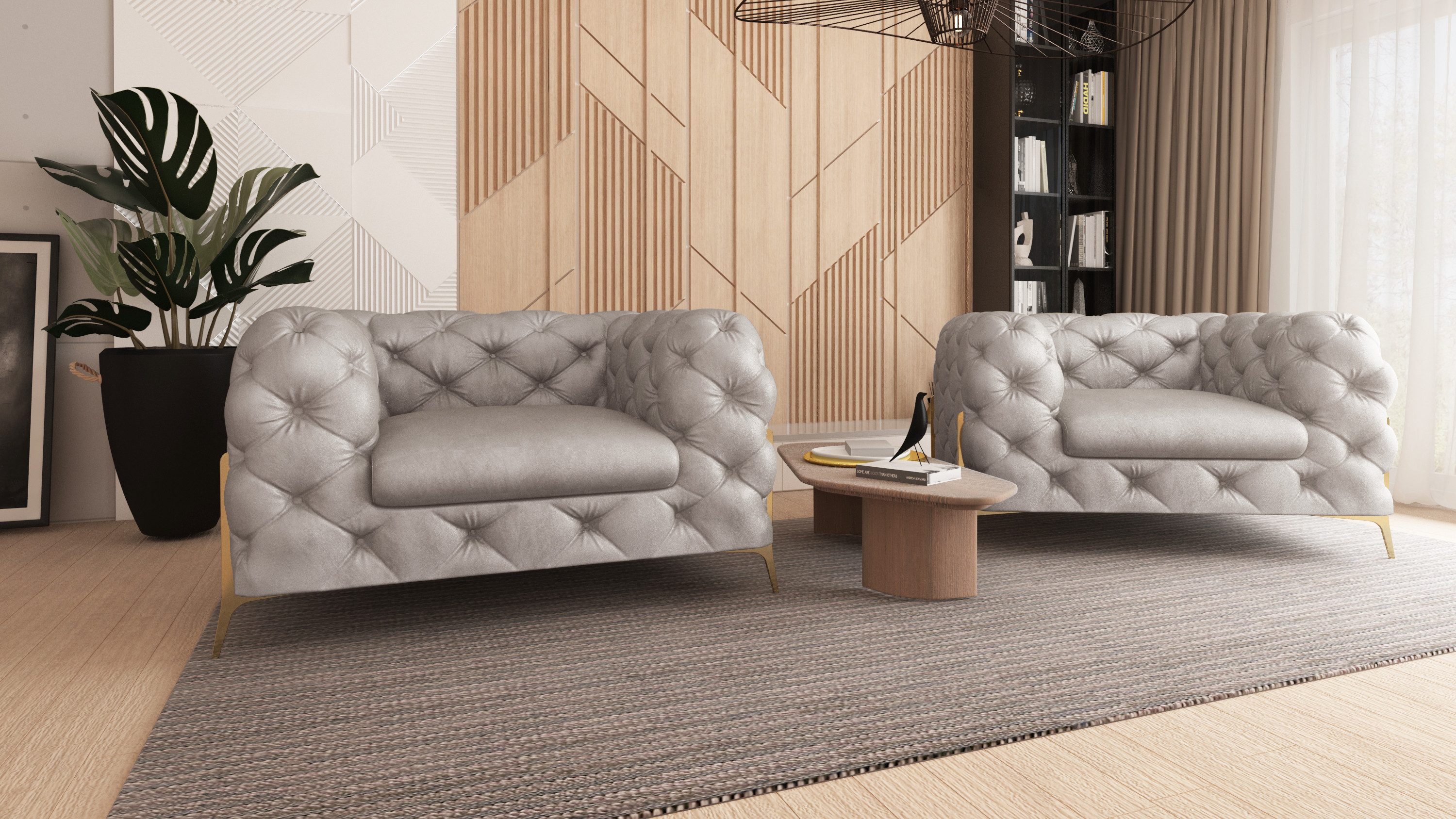 S-Style Möbel Chesterfield-Sessel Jersey mit Goldenen Metall Füßen (Chesterfield Sessel), mit Wellenfederung
