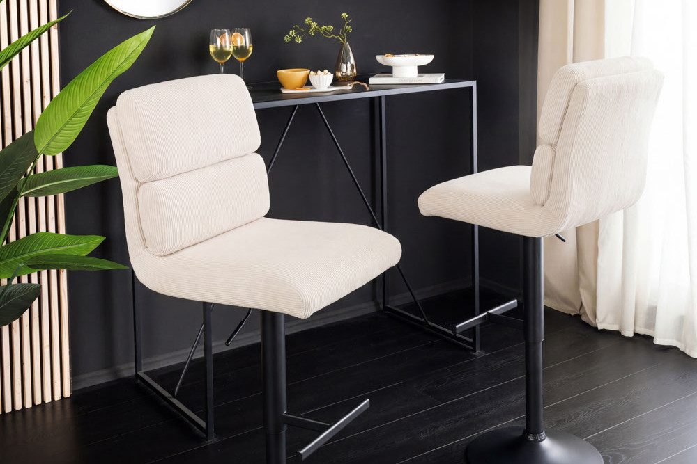 riess-ambiente Barhocker COMFORT beige/schwarz - Cord, Metall, höhenverstellbar, drehbar, weich (Einzelartikel, 1 St), Moderner Stuhl mit Lehne - ideal für Wohn – Bild 4 von 5