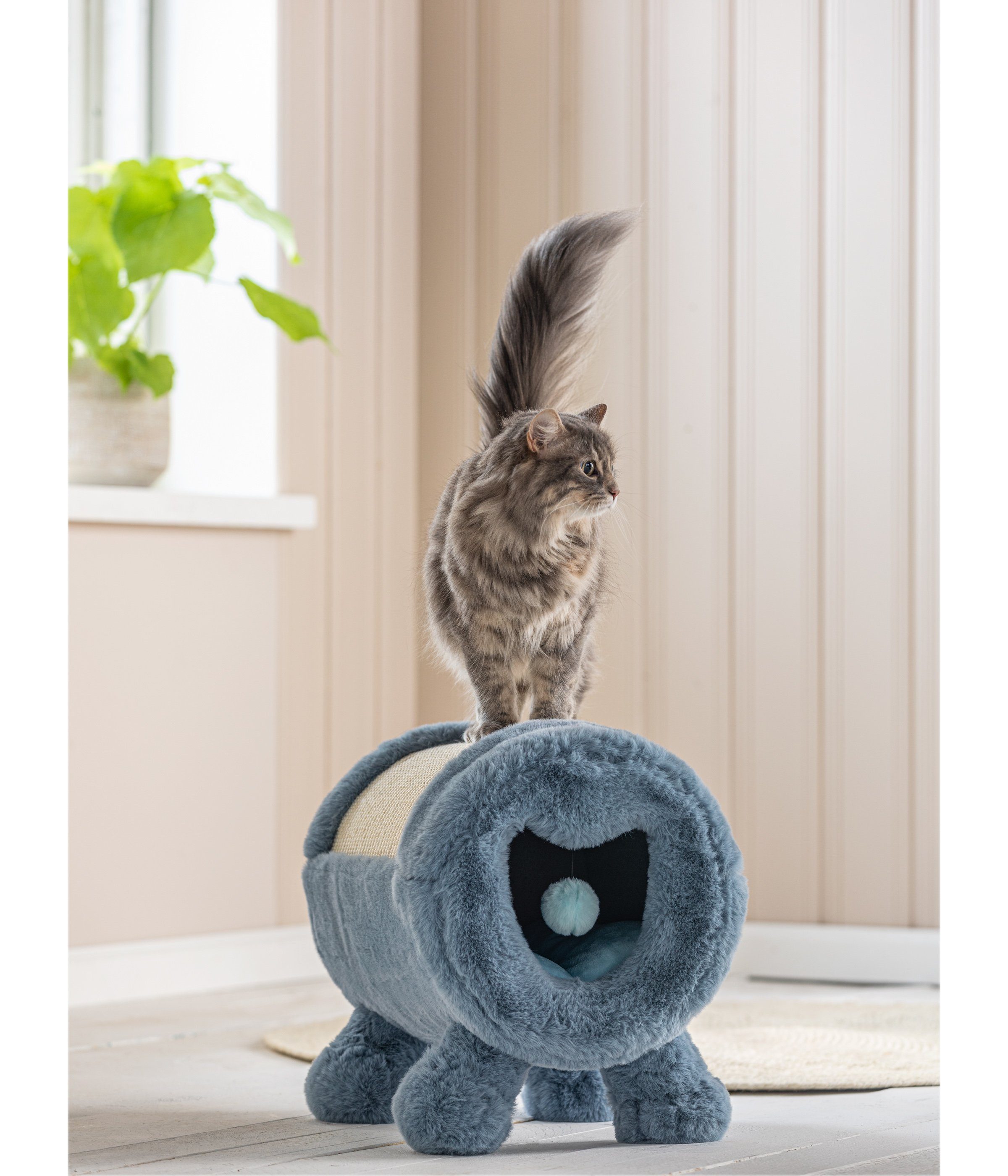 Dehner Tier-Beschäftigungsspielzeug Premium Lovely Katzen Kratz-/Kuschelhöhle, Ø 30 cm, Sisal, weicher Rückzugsort mit kuscheligem Wendekissen und Plüschball