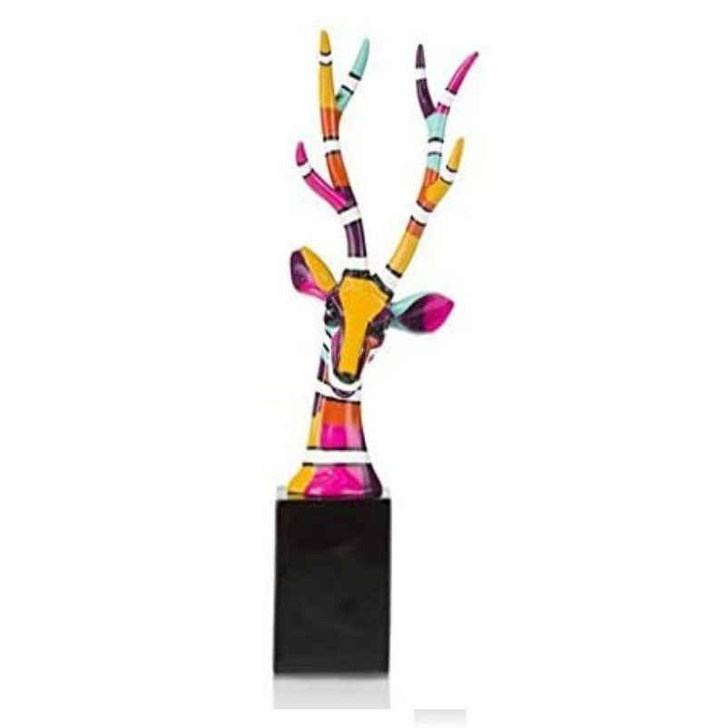 COCOMaison Tierfigur Hirsch54- Sockel Statue Deko modernes Design handbemalt Skulptur Figur (aus Polyresin, 1 St., Kunstfigur), Statuen Wohnung, Dekoration, Kunst Dekofigur, Wohnzimmerdeko, Abstrakt