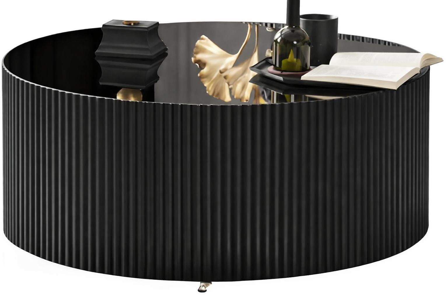 Xlmoebel Couchtisch Eleganter schwarzer Tisch mit stilvoller Glasoberfläche (2-teilig, Couchtisch mit Beistelltisch), Made in Europa