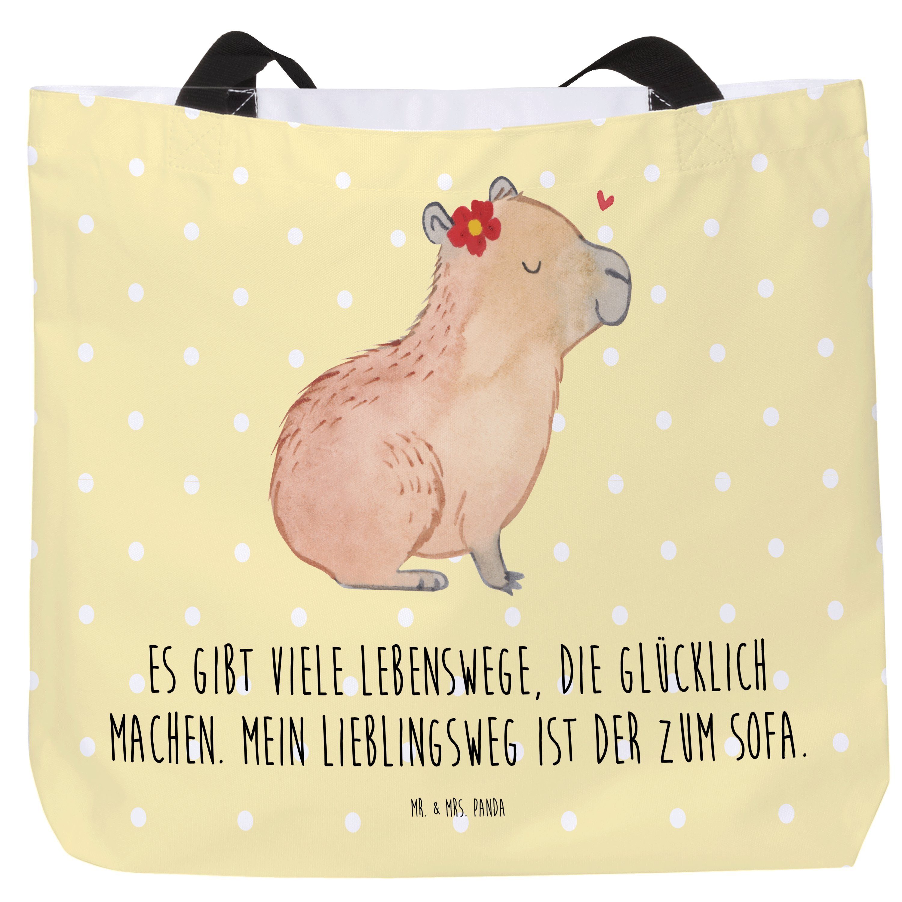 Mr. & Mrs. Panda Shopper Capybara Blume - Gelb Pastell - Geschenk, Tragebeutel, Tiere, Einkauf (1-tlg)