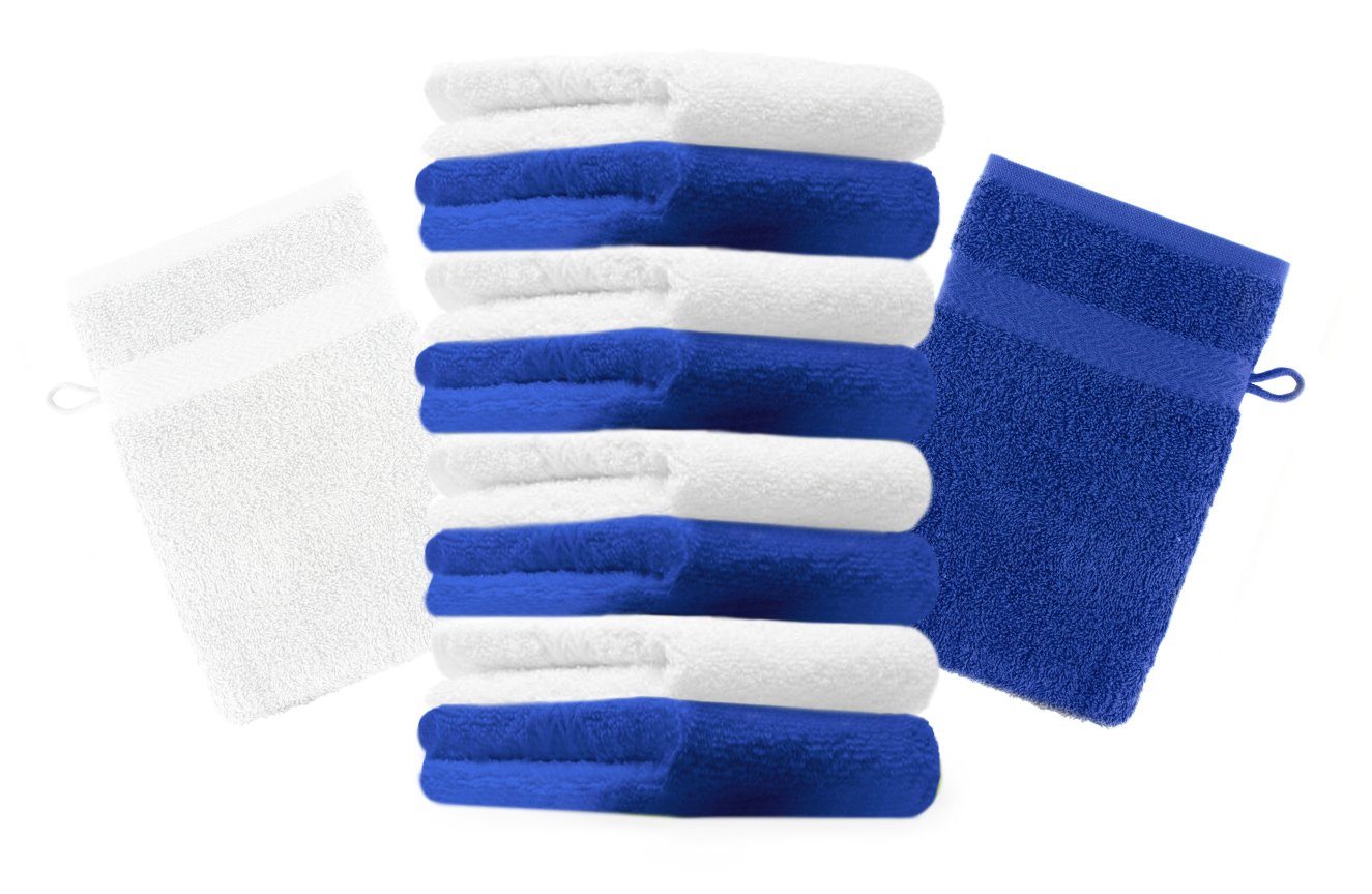 Betz Waschhandschuh 10 Stück Waschhandschuhe Premium 100% Baumwolle Waschlappen Set 16x21 cm Farbe Royalblau und weiß