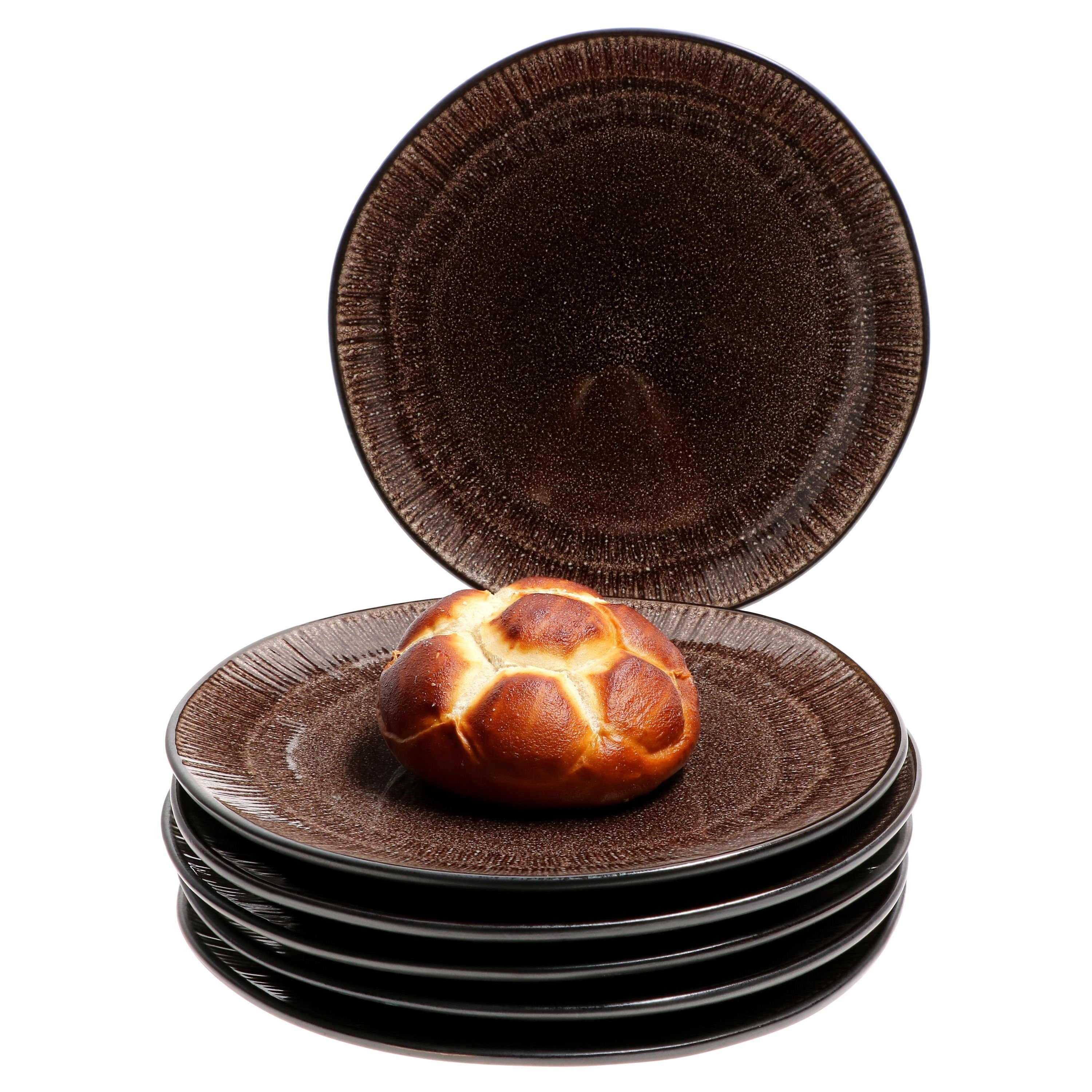 MamboCat Frühstücksteller 6er Kuchenteller 24327306 Reactive Braun Dessert- Samos Glaze Set 