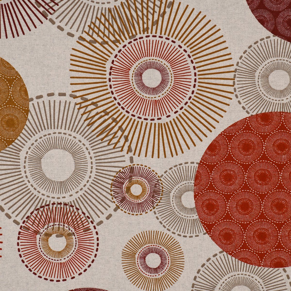 Kreise SCHÖNER Tischdecke natur ocker div. handmade Größen, LEBEN. rot Ornamente Halb-Panama Tischdecke