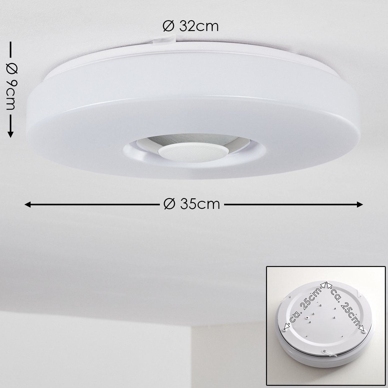 Weiß, Metall/Kunststoff runde dimmbar »Serini« Farbwechsler, RGB aus und Deckenleuchte Fernbedienung Lautsprecher hofstein mit Bluetooth RGB in Kelvin, Deckenlampe