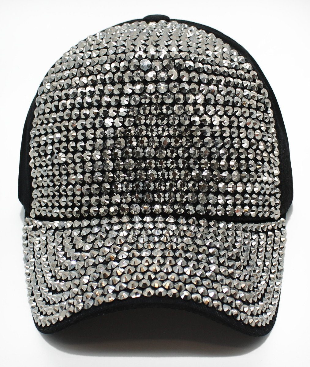 Damen mit Kappe K229-Dunkelmetallic Cap dy_mode Baseballkappe Baseball Schirmmütze Glitzer Strasssteinen