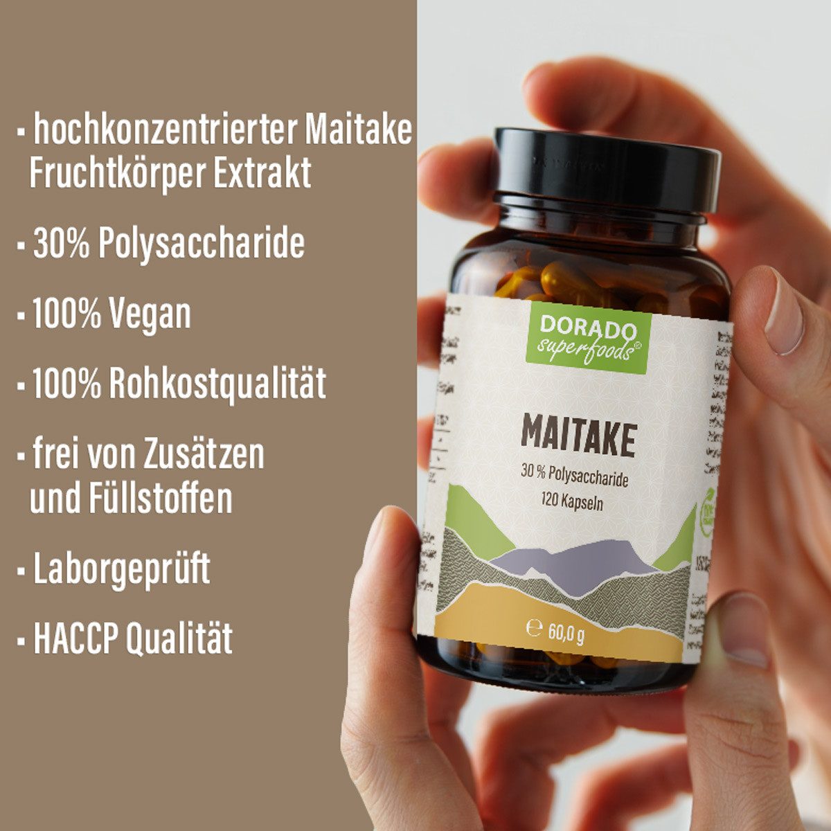 Dorado Superfoods Maitake Extrakt Kapseln - 120 x Stück, 30% Polysaccharide Kapsel, 120 St., 60 g
