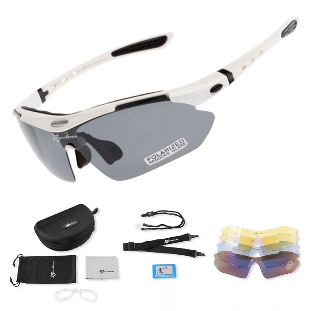 ROCKBROS Fahrradbrille Sportbrille Radsportbrille Sonnenbrille, (Spar-Set, 1-St., 80 x 18 x 115 mm leicht), polarisiert, UV400, 30 g, 5 Wechselgläser