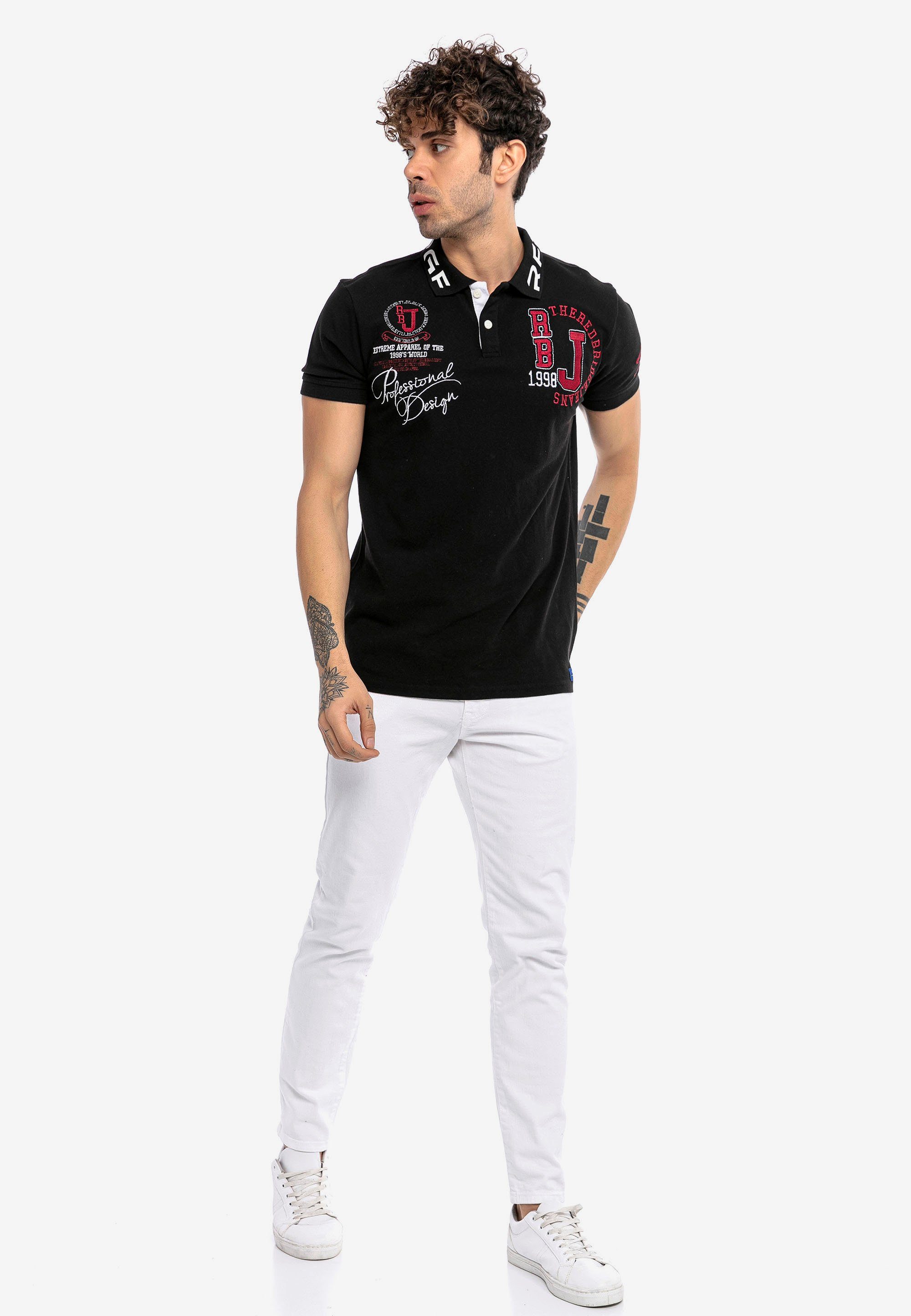 RedBridge Poloshirt Slim Fit Stickerei schwarz mit Orlando im