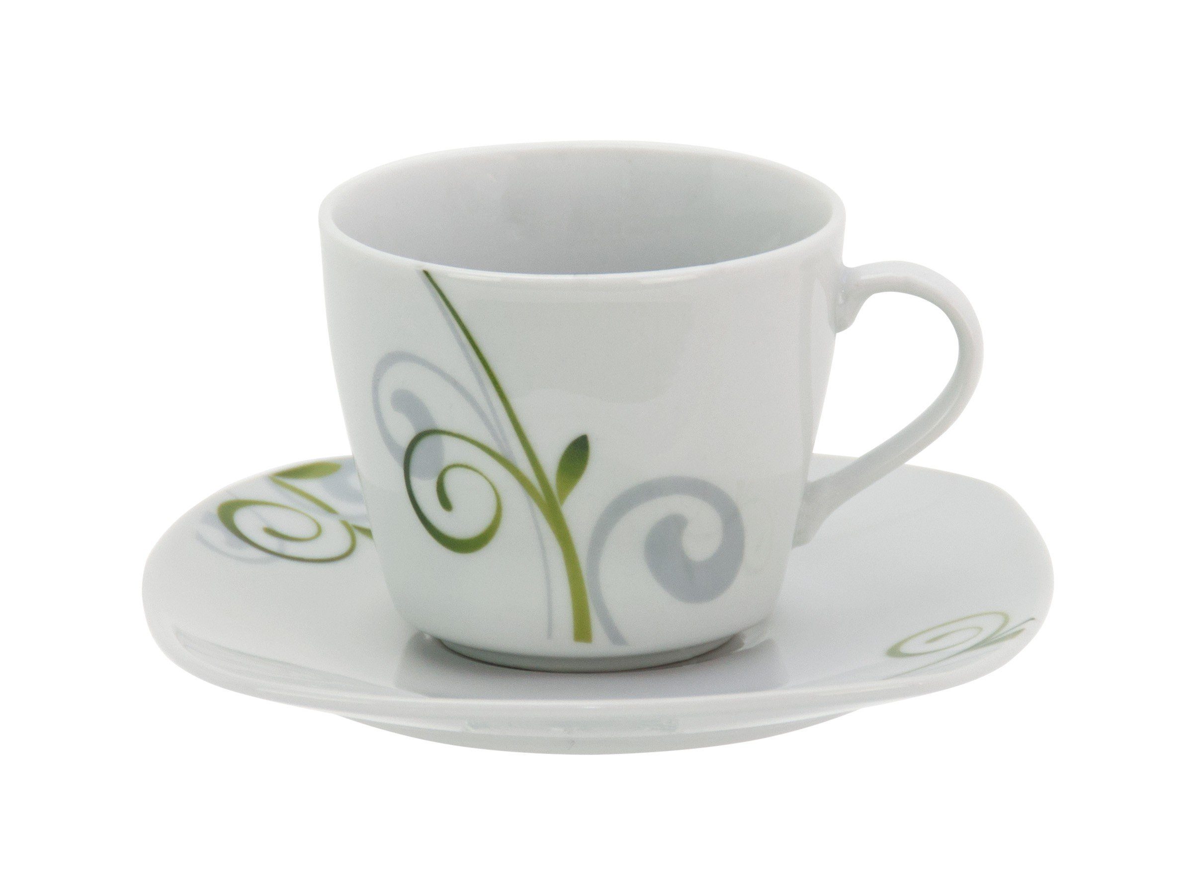 van Well Tasse 2tlg. Set Espressotasse 11cl mit Espressountertasse 12,3cm Mirage, Porzellan