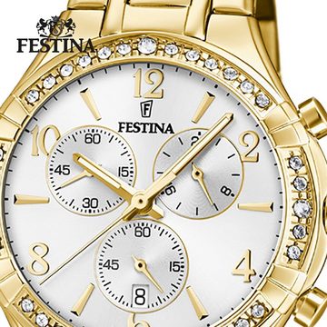 Festina Chronograph Festina Damen Uhr Sport F20395/1, Damen Armbanduhr rund, Edelstahlarmband gold