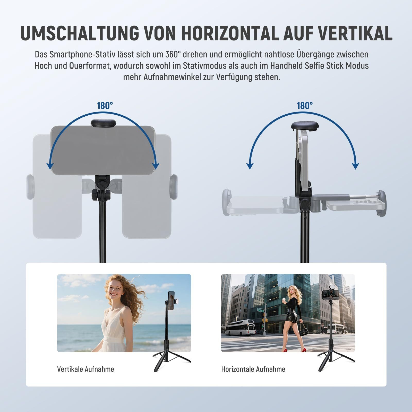 Neewer Selfie-Stick PA987 Selfie Stick Stativ mit Licht, 170cm ausziehbarer Handyhalterung, mit Fernbedienung, 1/4" Gewinde Kaltschuh, für iPhone Samsung Video – Bild 5 von 5