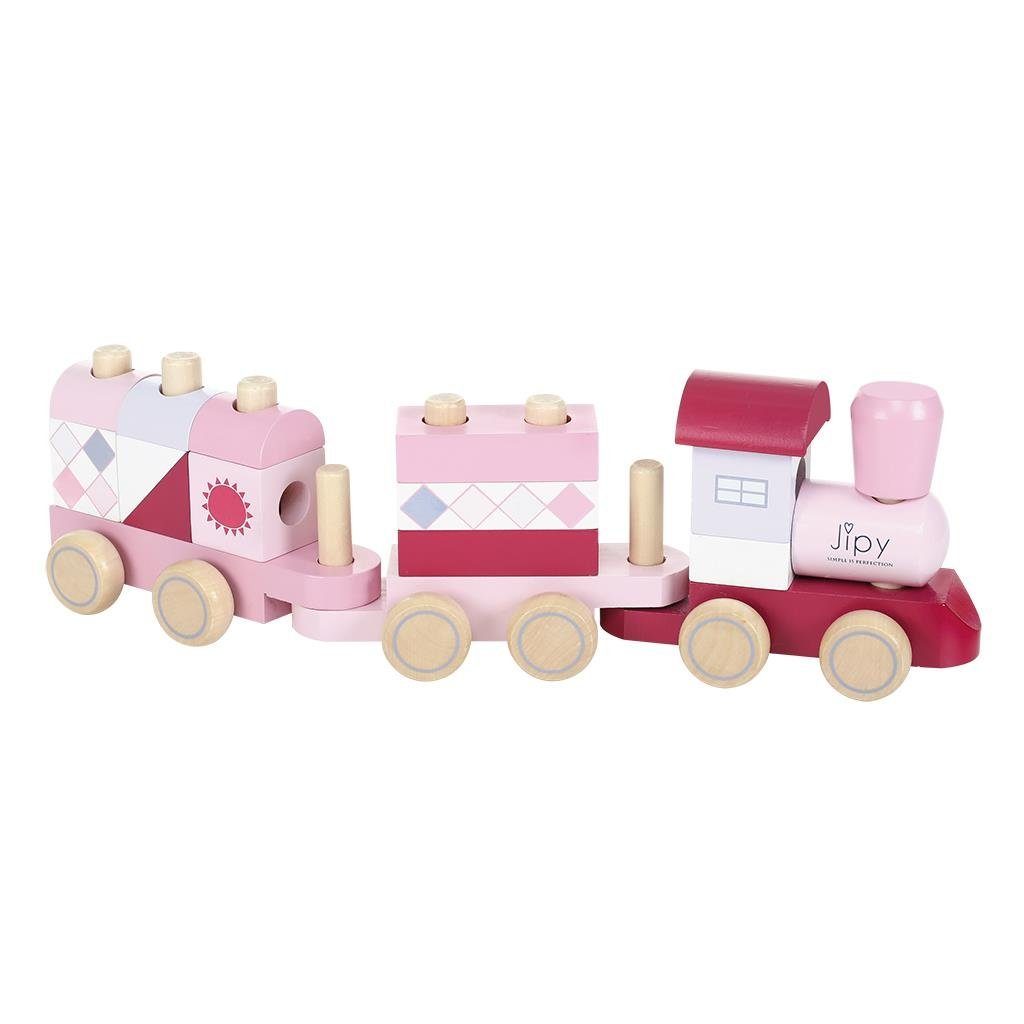 Otto Simon Holz Zug mit Bauklötzen ab 18 Monate Holzeisenbahn - Farbe: Rosa Spielbausteine, (17 St), Lokomotive, Waggons, Bauklötze