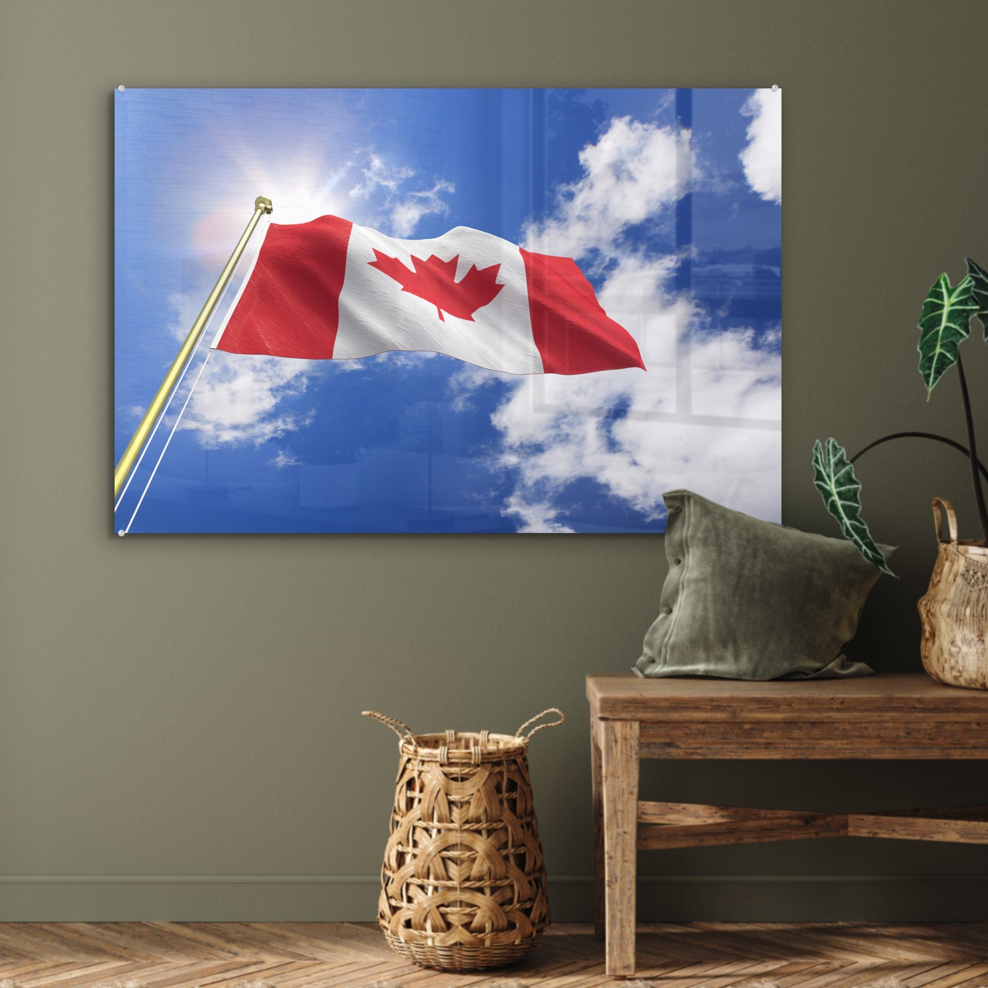 an sonnigen Flagge St), Kanada Nachmittag, Acrylglasbilder Schlafzimmer einem von & Acrylglasbild (1 Wohnzimmer MuchoWow
