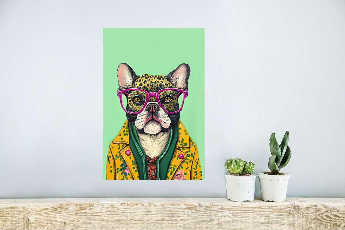 - Ohne Rahmen Poster, (1 Poster Tiere Brille, Hippie MuchoWow für Wohnzimmer, Wandbild, St), - - Hund Wandposter