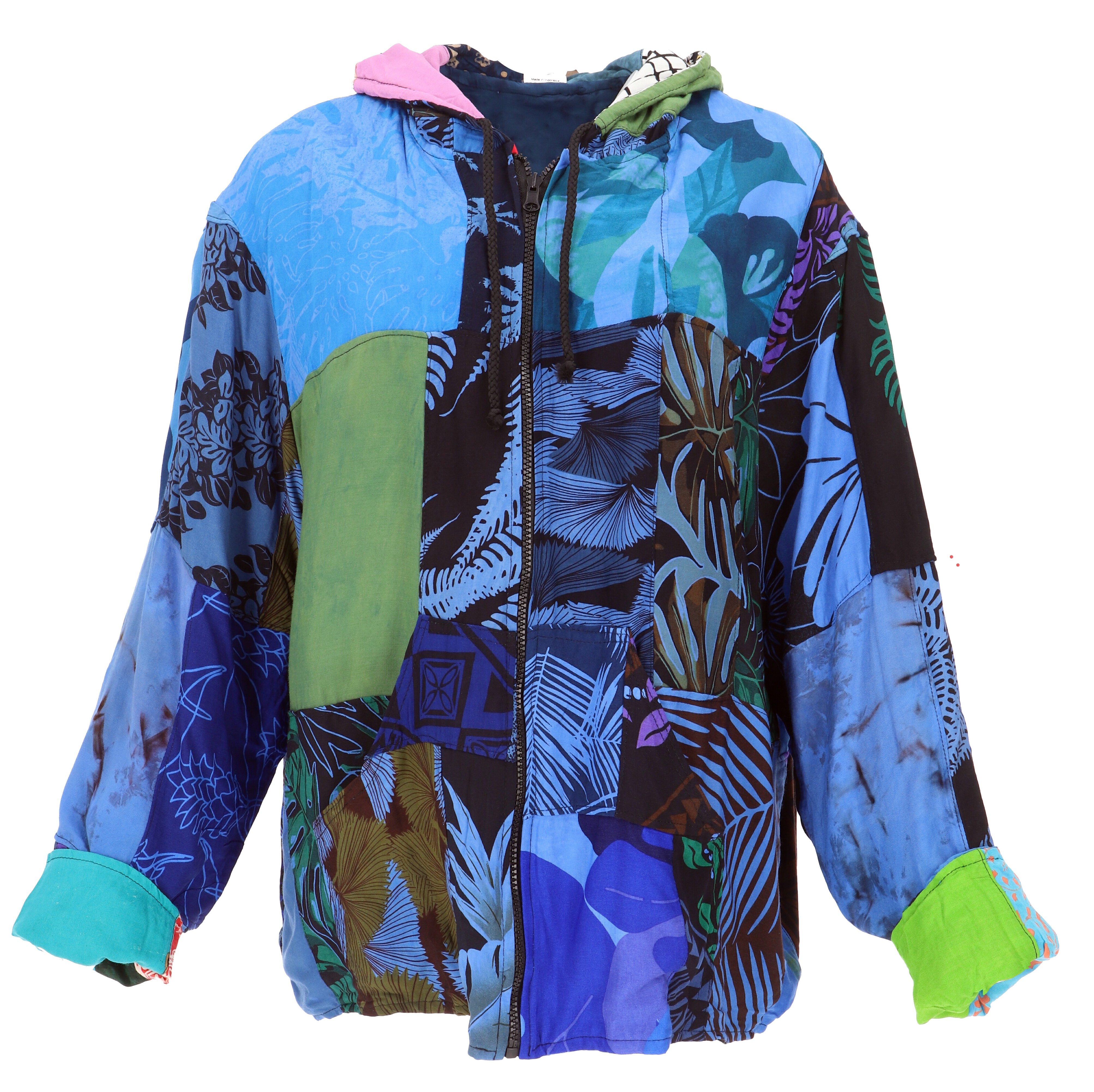 Guru-Shop Langjacke Boho Upcyeling Unisex Patchwork Kapuzenjacke,.. alternative Bekleidung