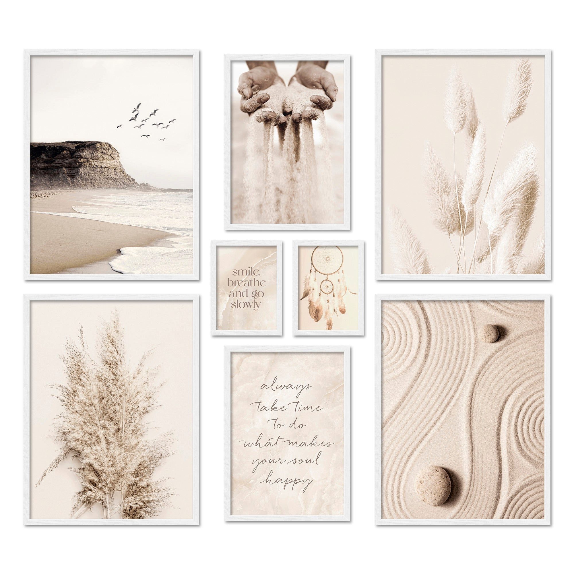 ARTFAVES Bilder-Collage Poster Set Beige Dreams I mehrteilige Bilderwand I Wandbilder Strand, (Wandbilder modern, 8 St)