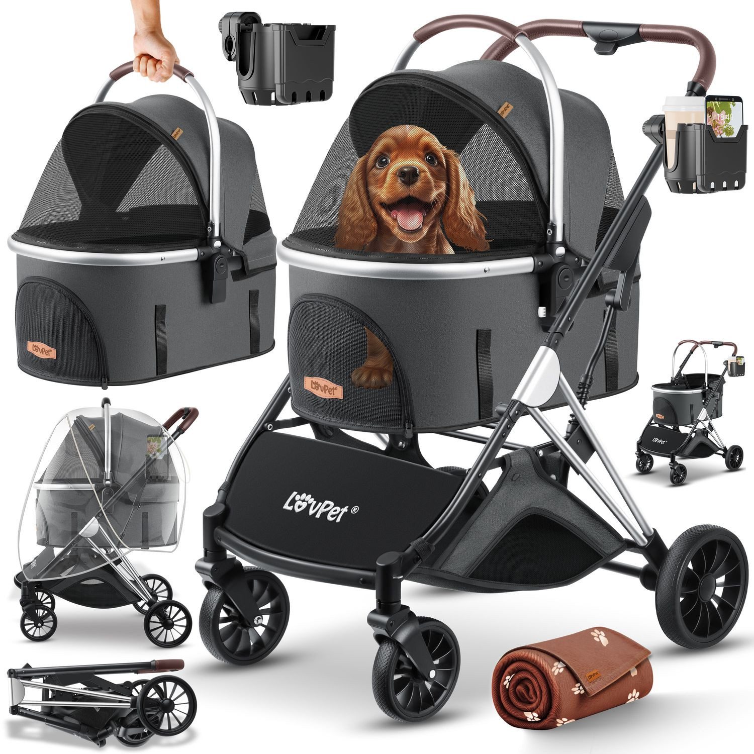 Lovpet Hundebuggy 3in1 Hundewagen max. bis 20kg Buggy für Haustiere, (Hunde günstig online kaufen